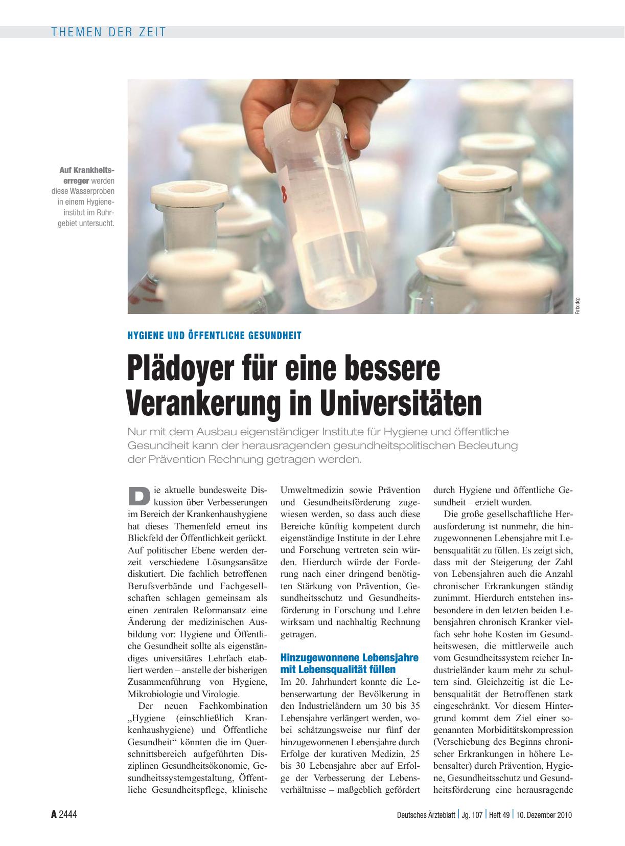 Vorschauseite 1: Hygiene und Öffentliche Gesundheit: Plädoyer für eine bessere Verankerung in Universitäten