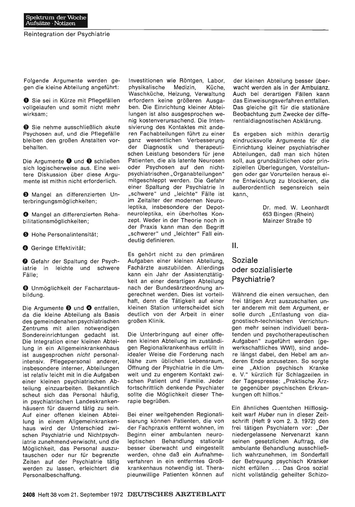 Vorschauseite 1: Reintegration der Psychiatrie in das allgemeine Krankenhauswesen: II. Soziale oder sozialisierte Psychiatrie?