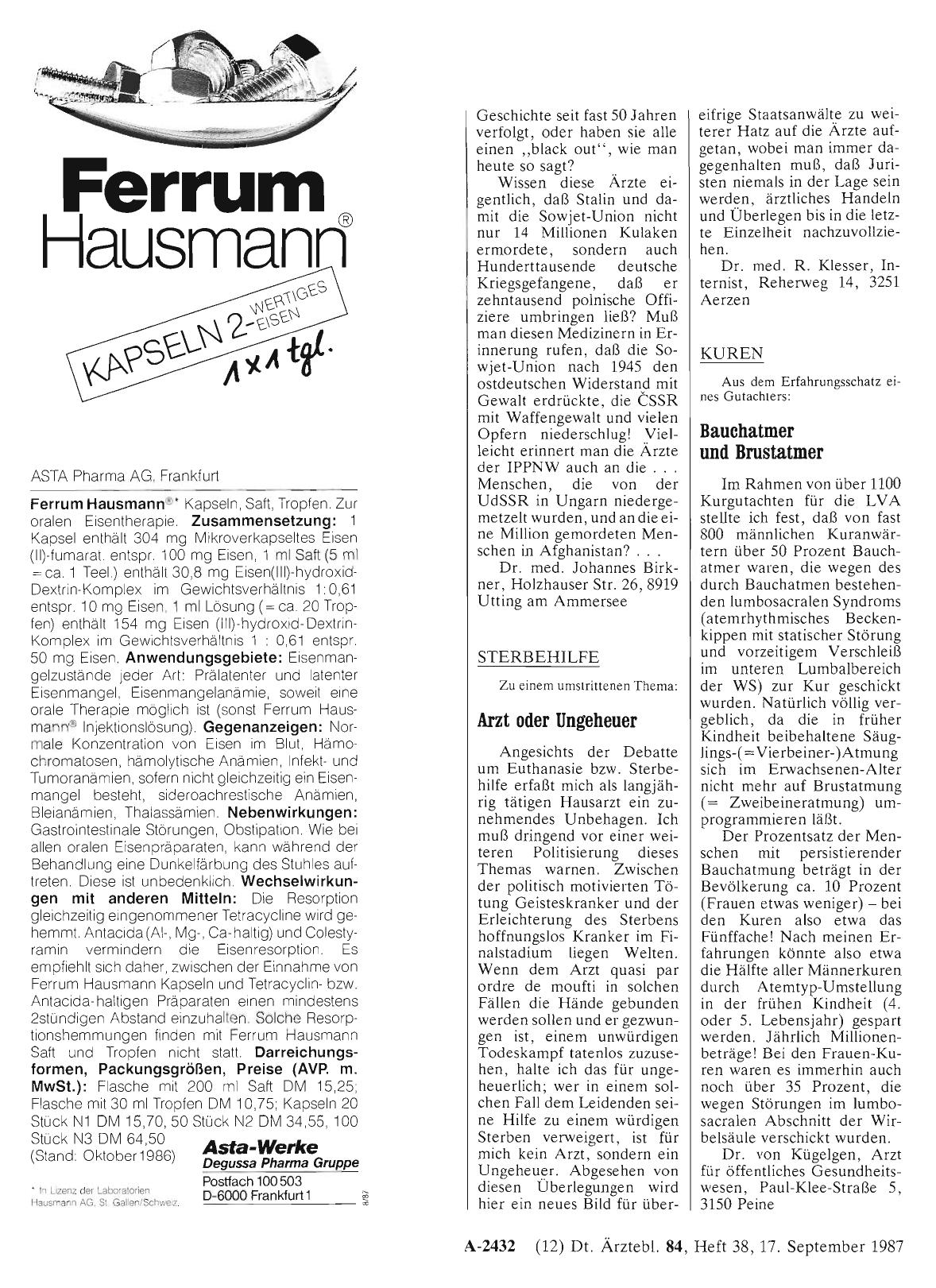 Vorschauseite 1: STERBEHILFE: Arzt oder Ungeheuer