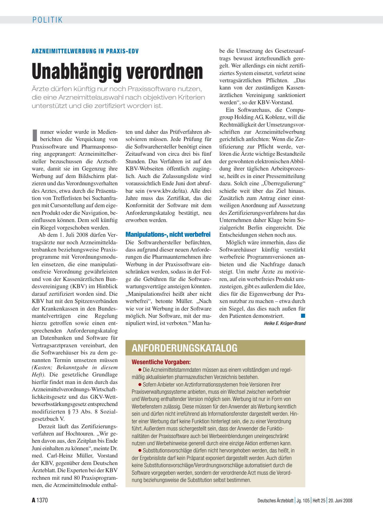 Vorschauseite 1: Arzneimittelwerbung in Praxis-EDV: Unabhängig verordnen