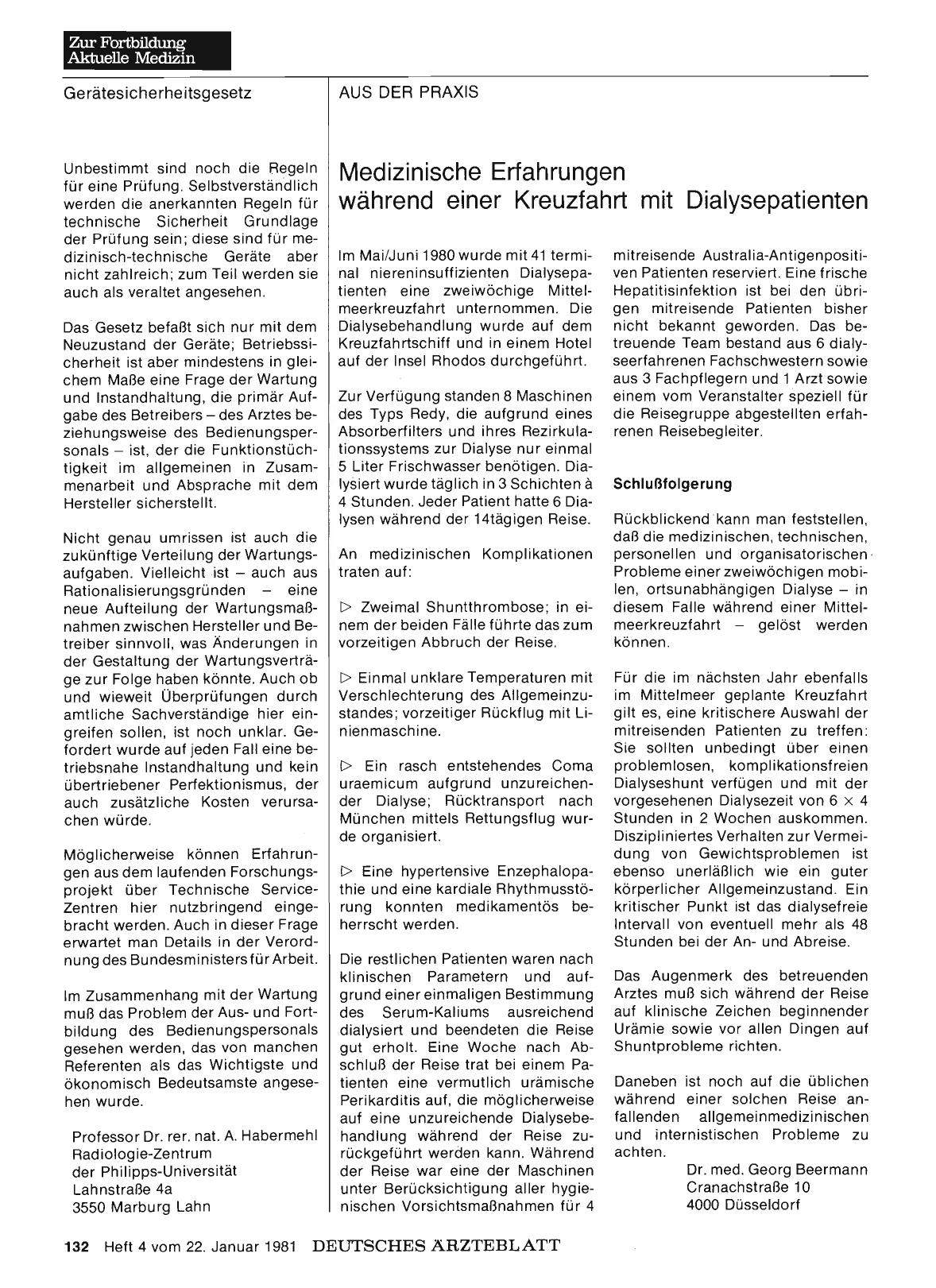 Vorschauseite 1: Medizinische Erfahrungen während einer Kreuzfahrt mit Dialysepatienten
