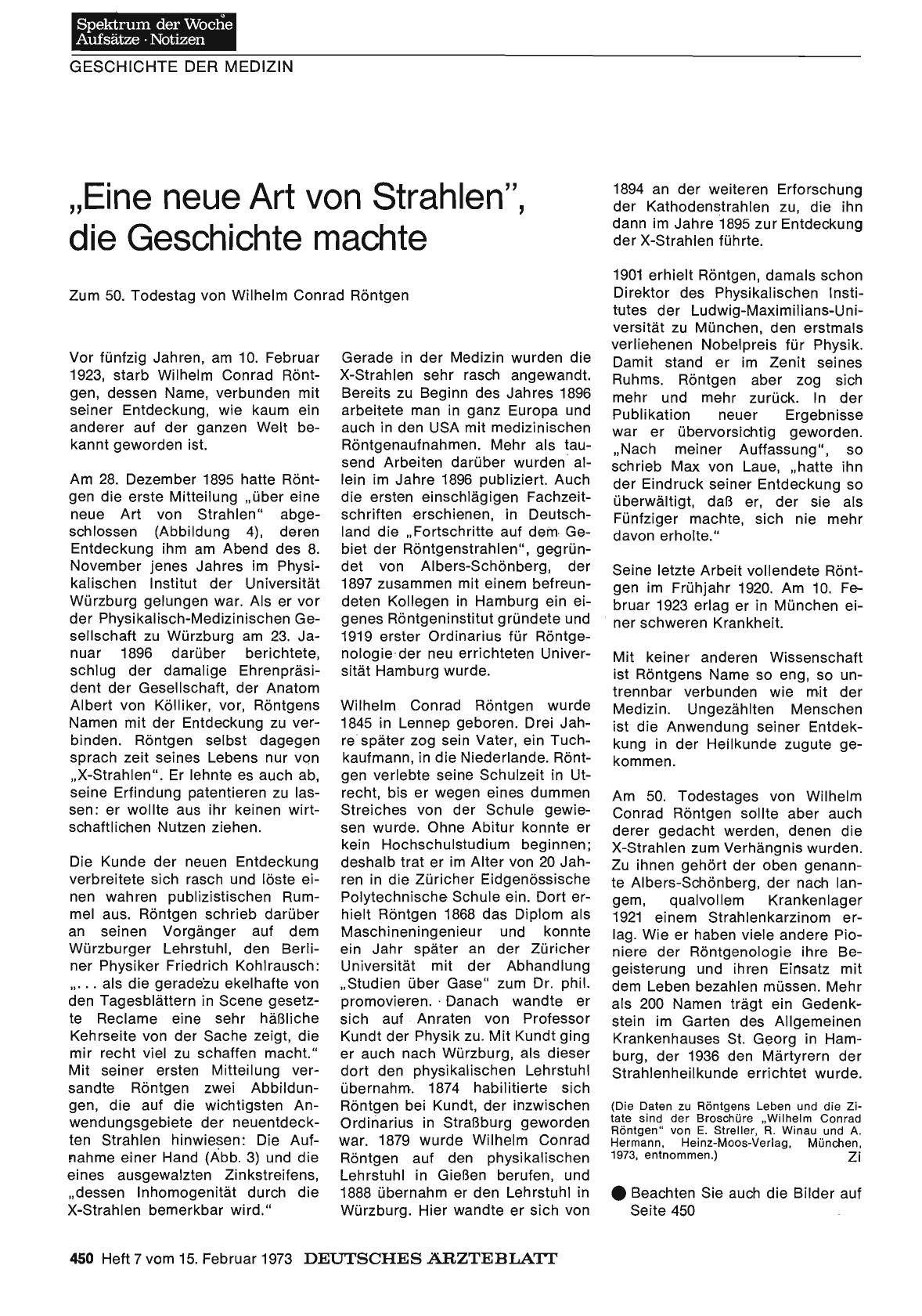 Vorschauseite 1: "Eine neue Art von Strahlen", die Geschichte machte: Zum 50. Todestag von Wilhelm Conrad Röntgen