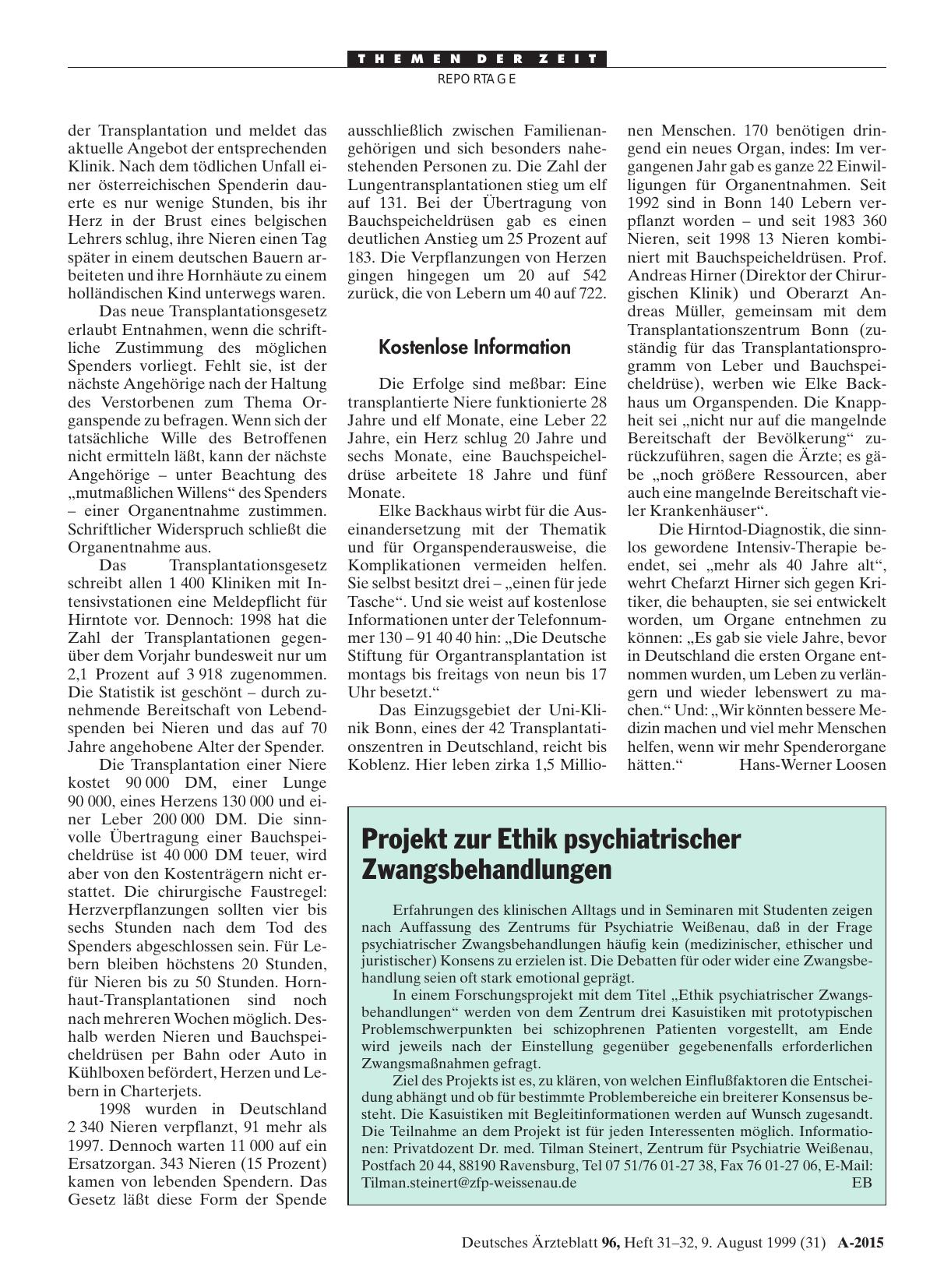Vorschauseite 1: Projekt zur Ethik psychiatrischer Zwangsbehandlungen