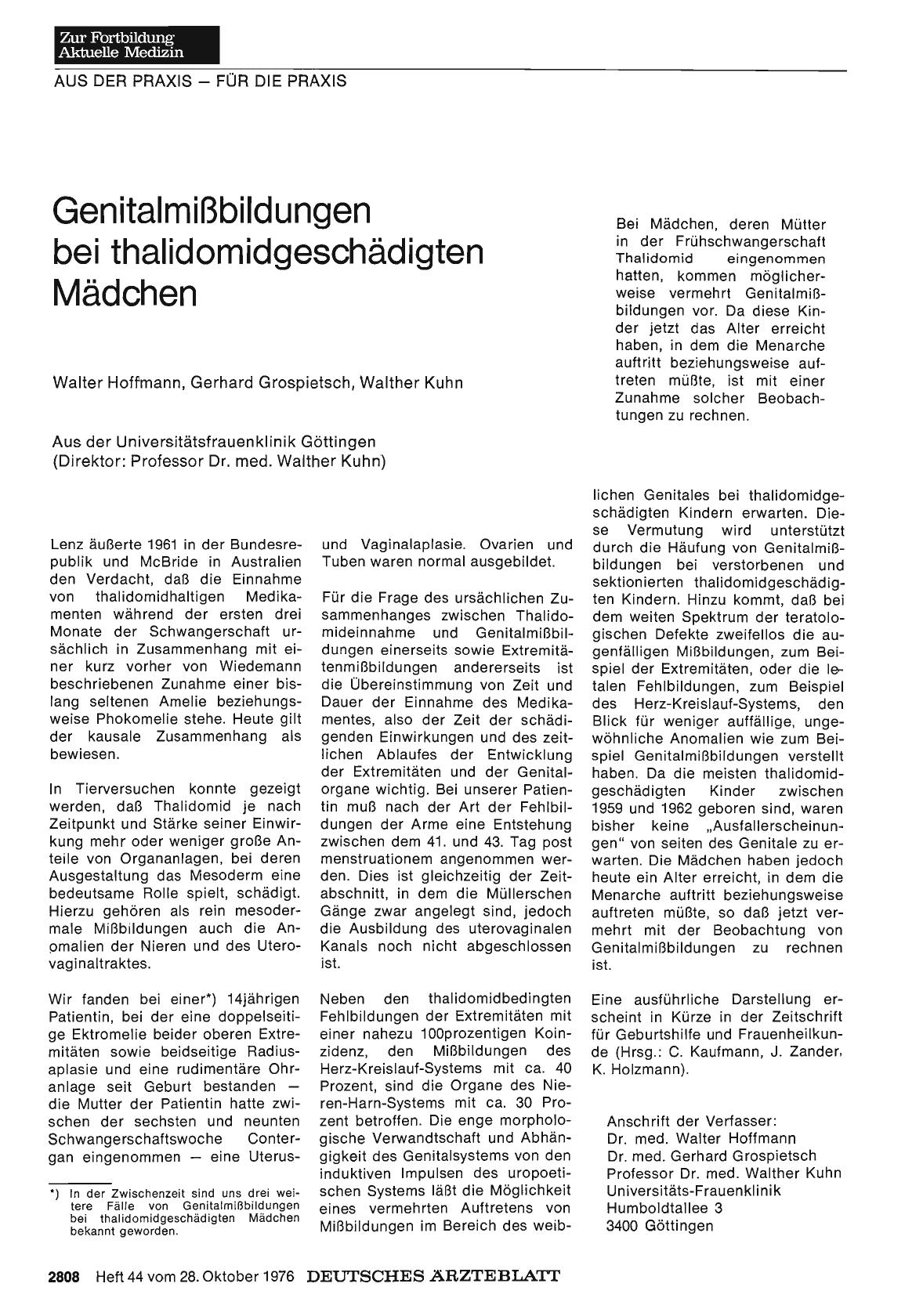 Vorschauseite 1: Genitalmißbildungen bei thalidomidgeschädigten Mädchen