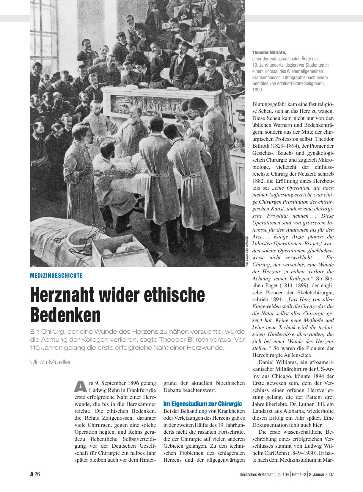Vorschauseite 1: Medizingeschichte: Herznaht wider ethische Bedenken