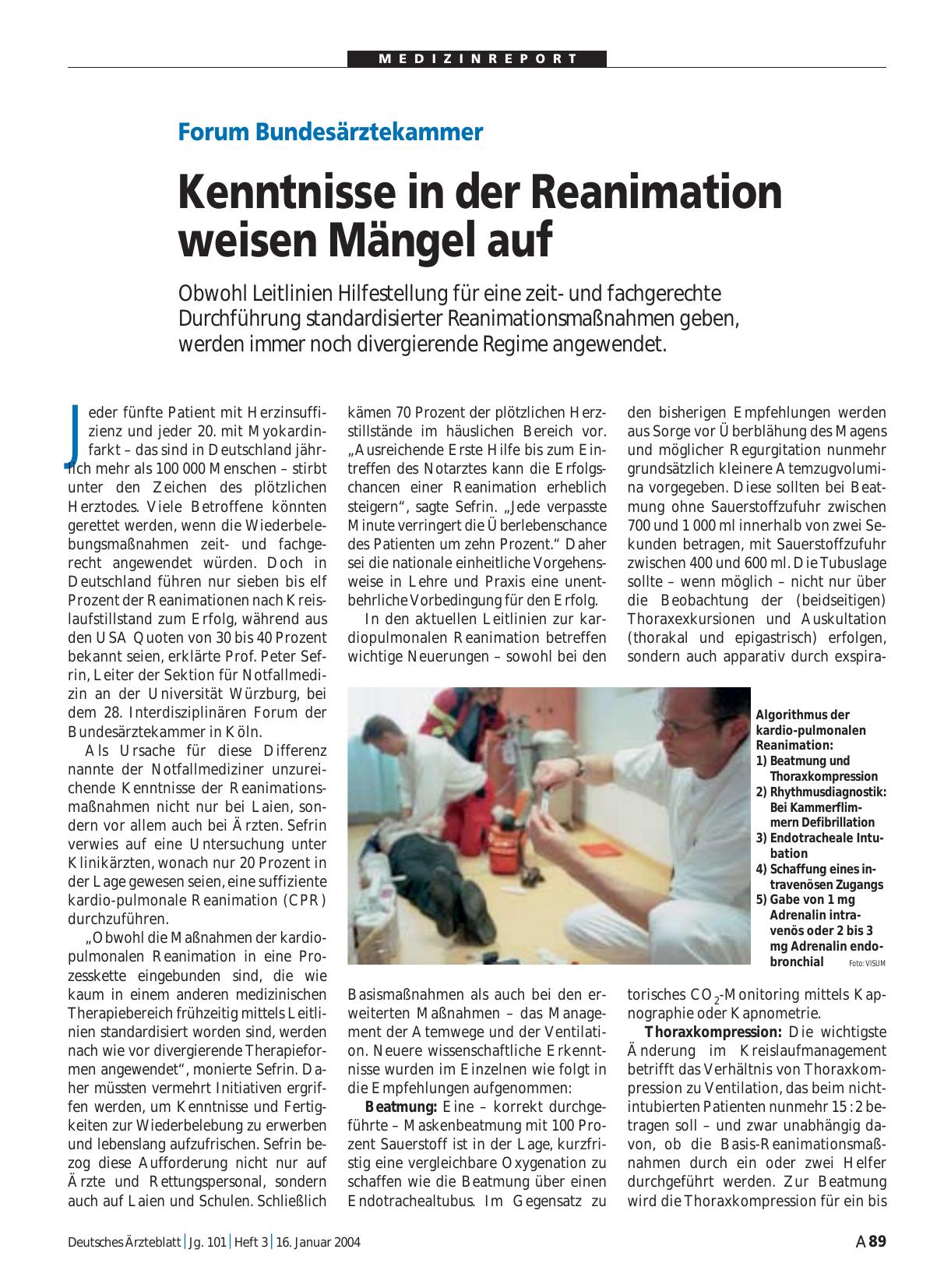 Vorschauseite 1: Forum Bundesärztekammer: Kenntnisse in der Reanimation weisen Mängel auf