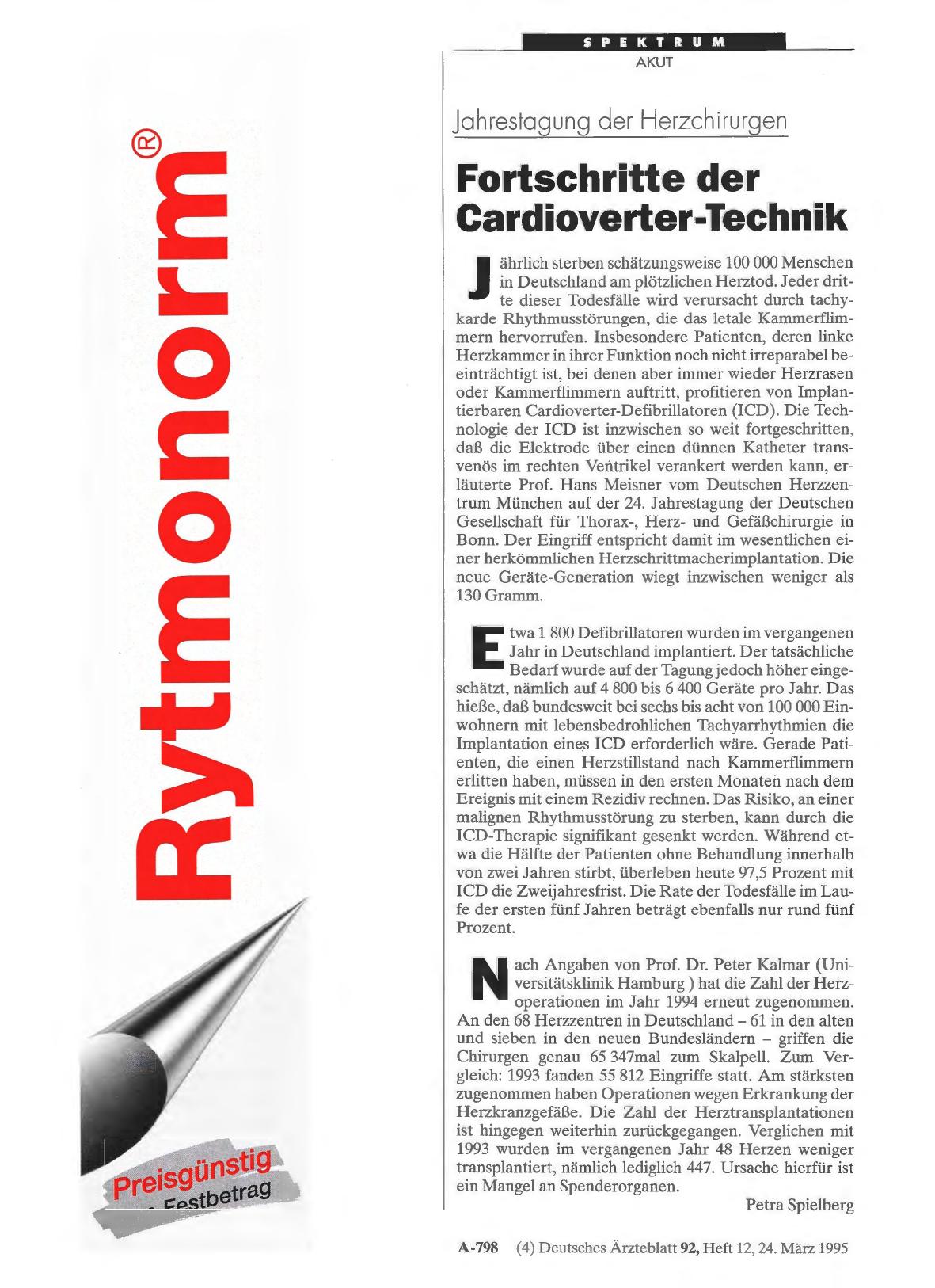 Vorschauseite 1: Jahrestagung der Herzchirurgen: Fortschritte der Cardioverter-Technik
