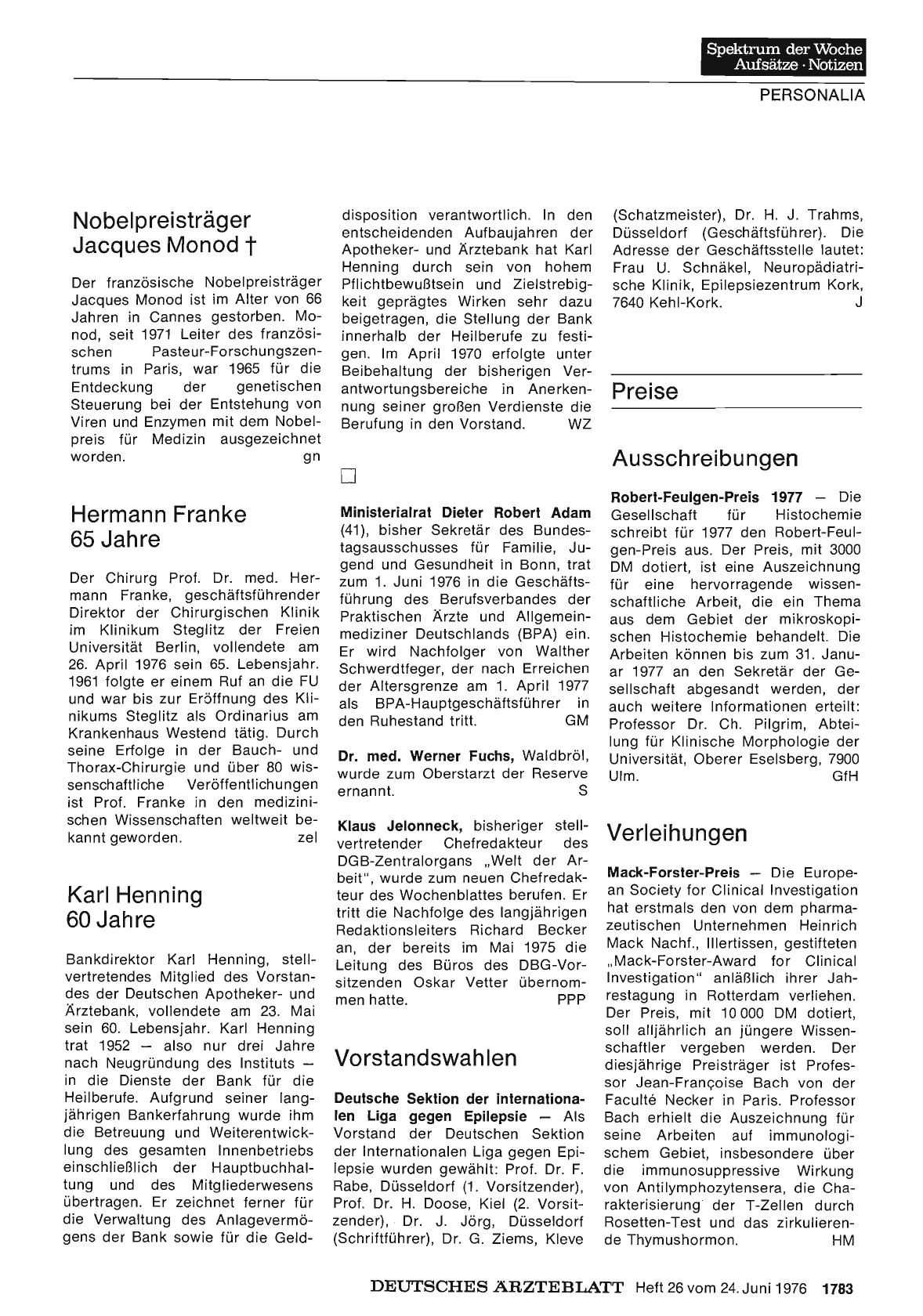 Vorschauseite 1: Nobelpreisträger Jacques Monod †