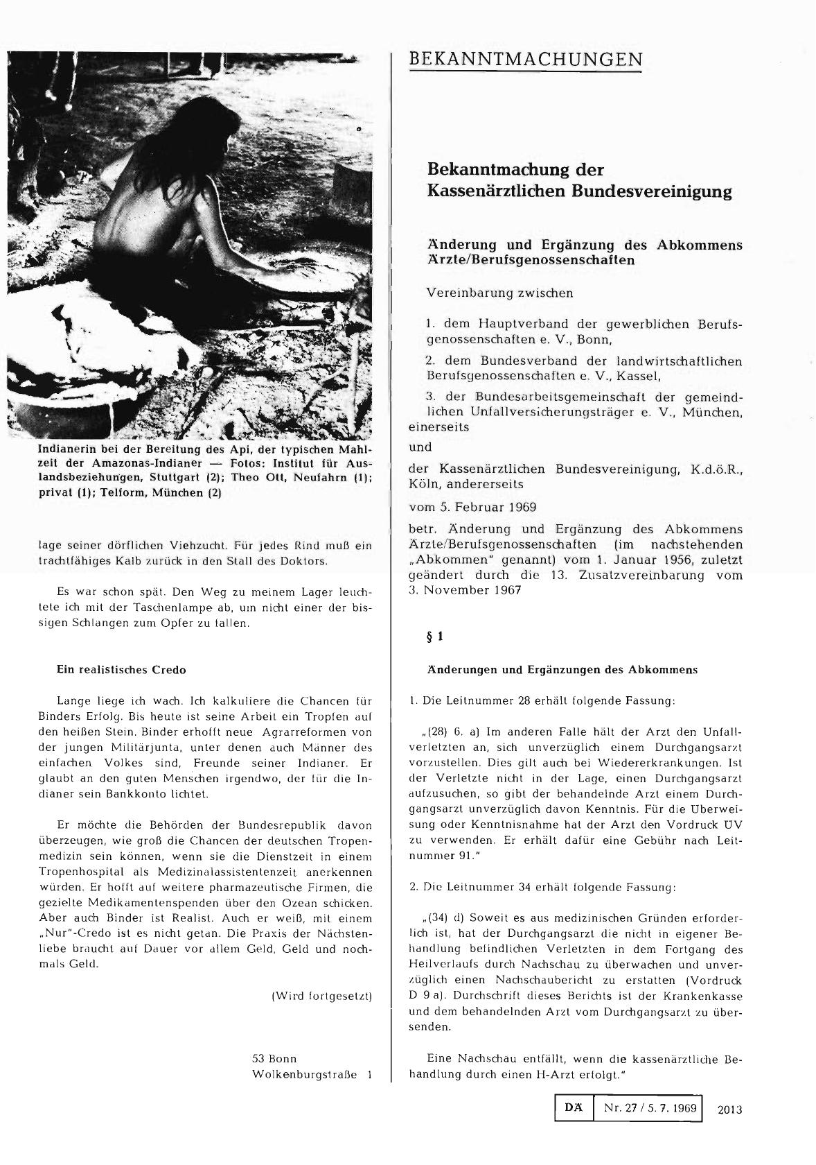 Vorschauseite 1: Bekanntmachung der Kassenärztlichen Bundesvereinigung: Änderung und Ergänzung des Abkommens Arzte/Berufsgenossenschaften