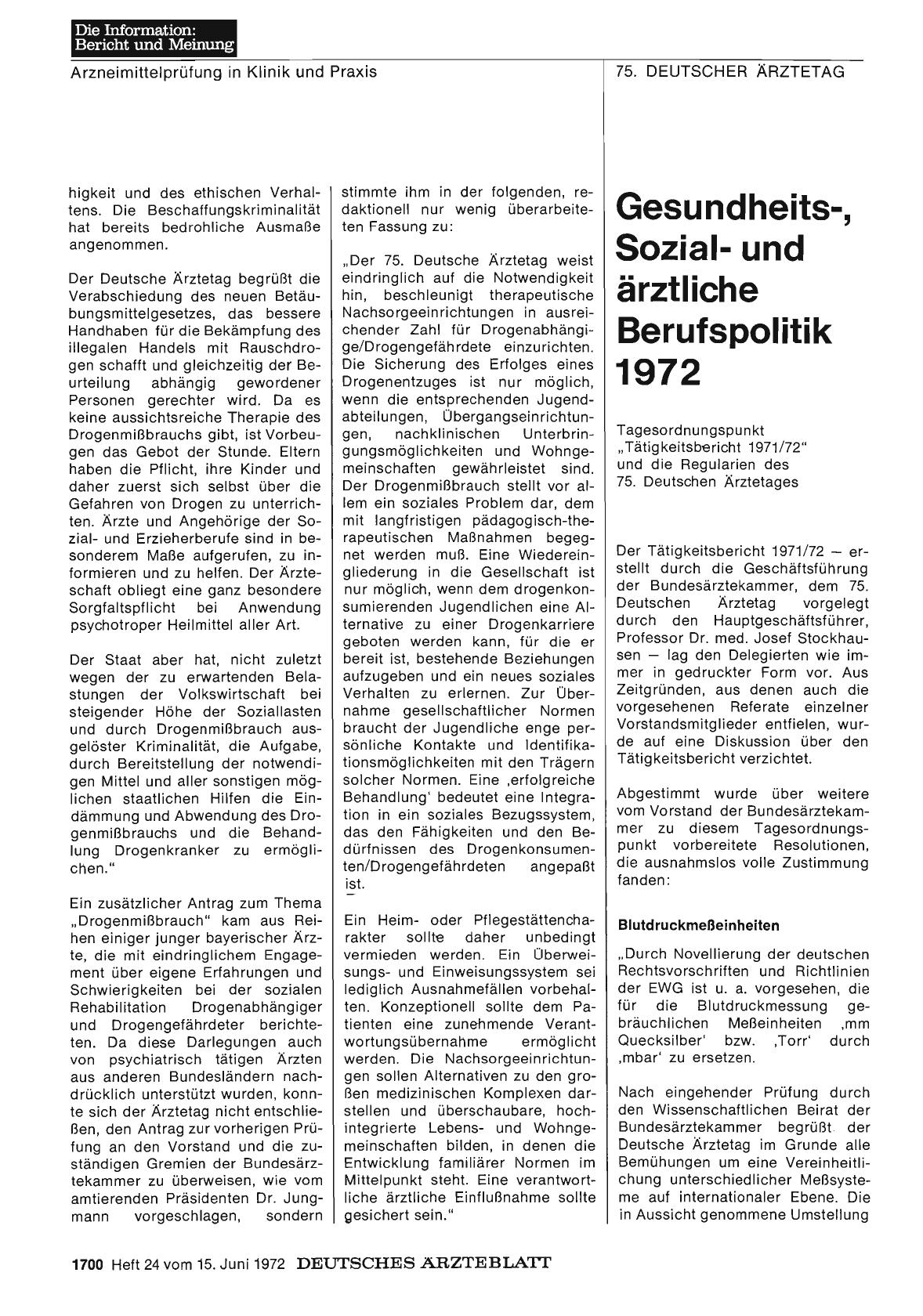 Vorschauseite 1: Gesundheits-, Sozialund ärztliche Berufspolitik 1972