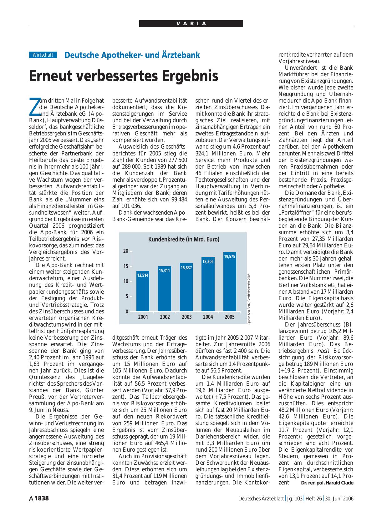Vorschauseite 1: Deutsche Apothekerund Ärztebank: Erneut verbessertes Ergebnis