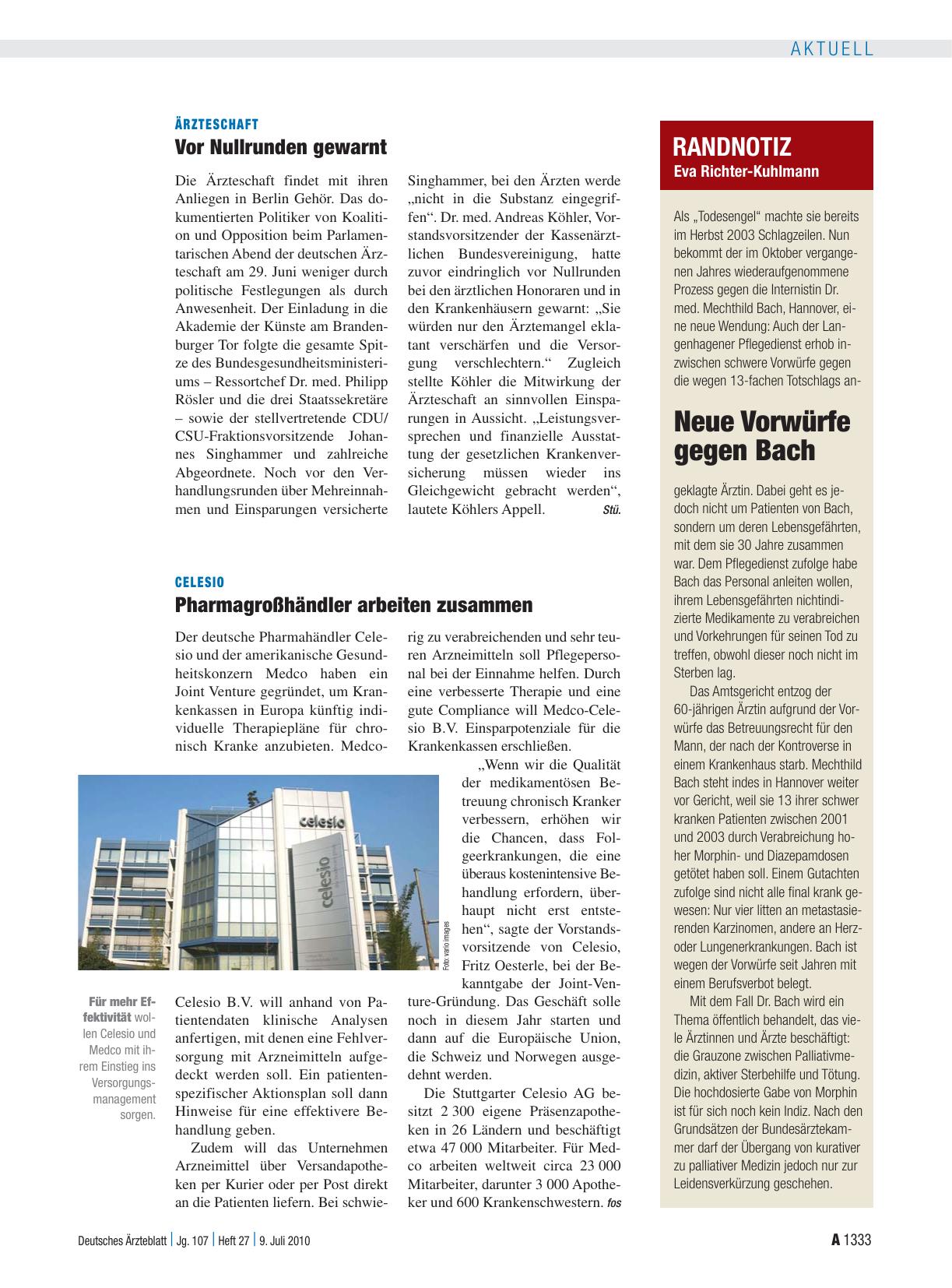 Vorschauseite 1: Randnotiz: Neue Vorwürfe gegen Bach