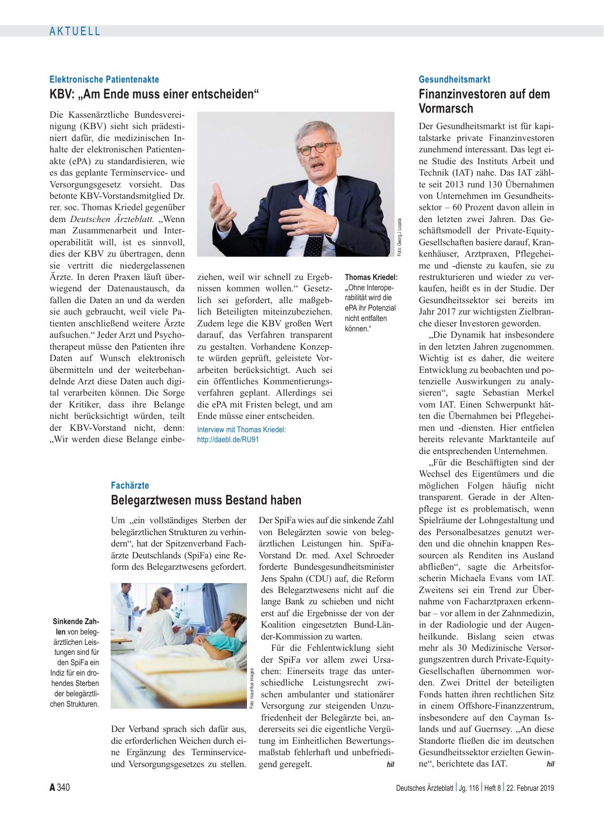 Vorschauseite 1: Elektronische Patientenakte: KBV – „Am Ende muss einer entscheiden“