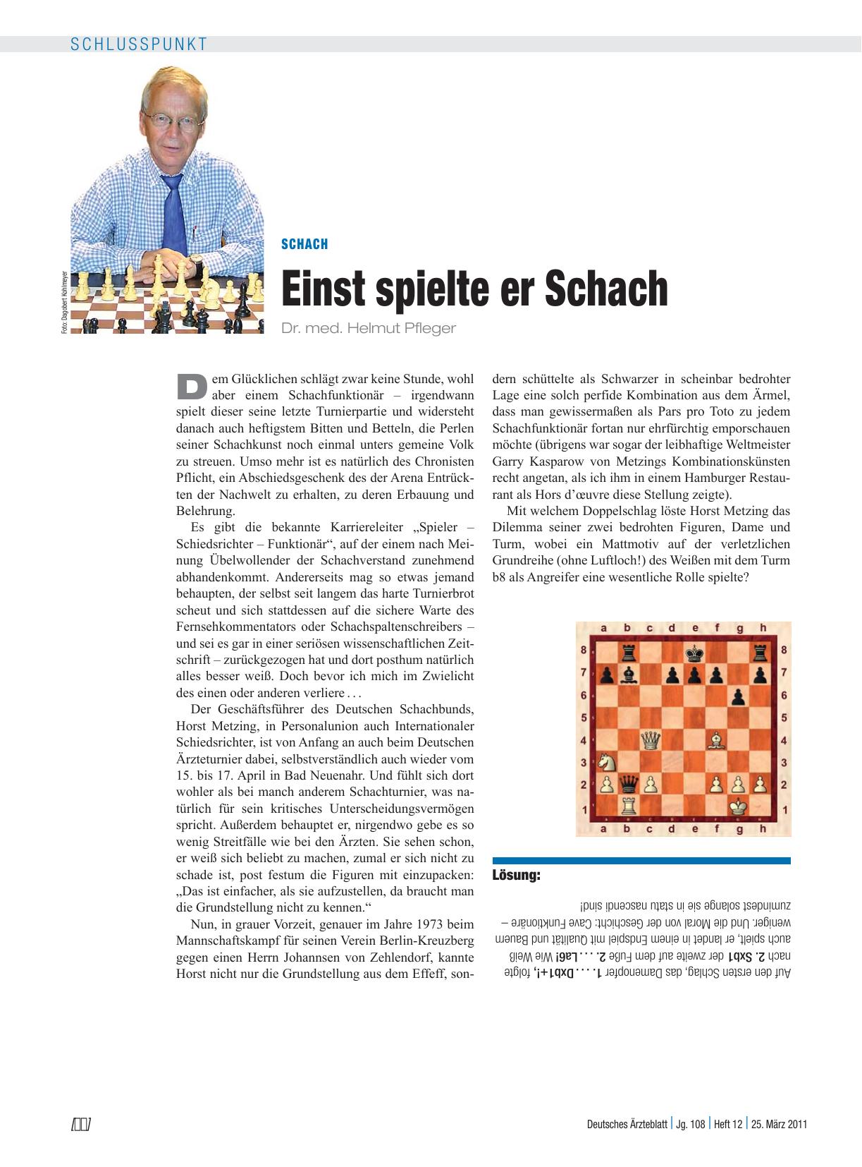 Vorschauseite 1: Schach: Einst spielte er Schach