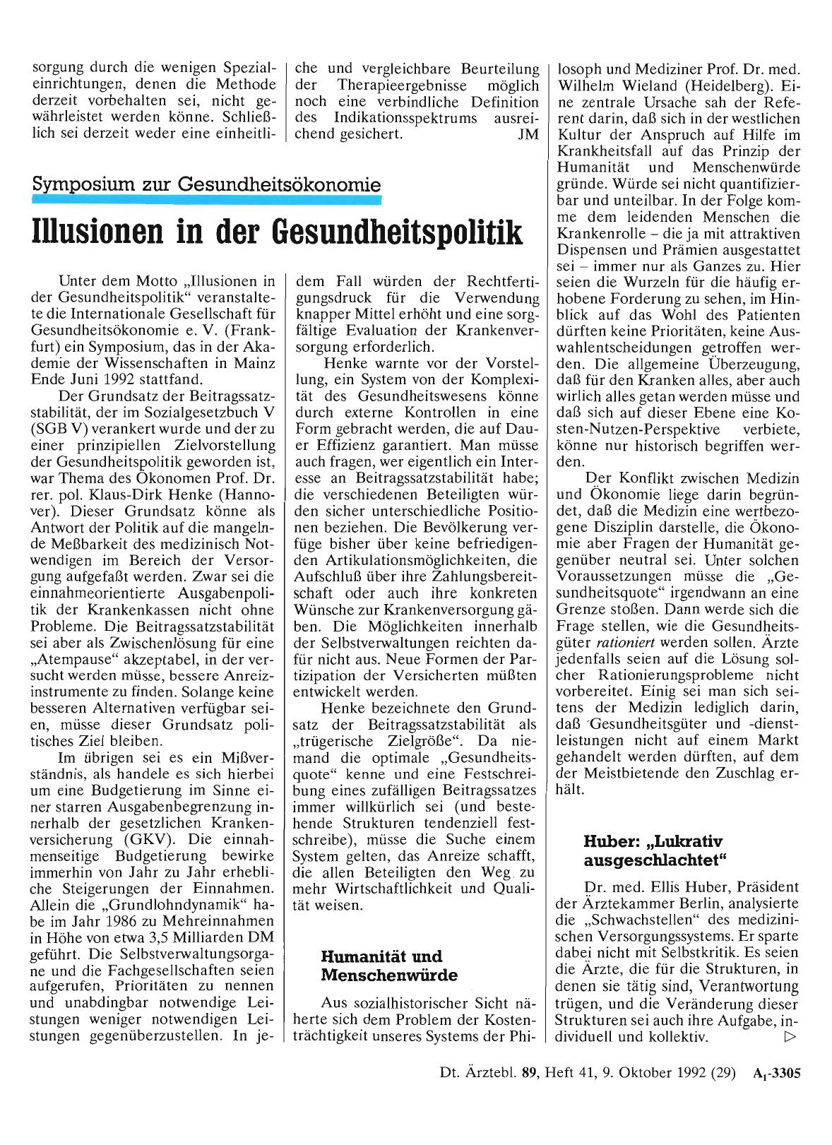 Vorschauseite 1: Symposium zur Gesundheitsökonomie: Illusionen in der Gesundheitspolitik