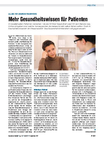 Vorschauseite 1: Allianz für Gesundheitskompetenz: Mehr Gesundheitswissen für Patienten