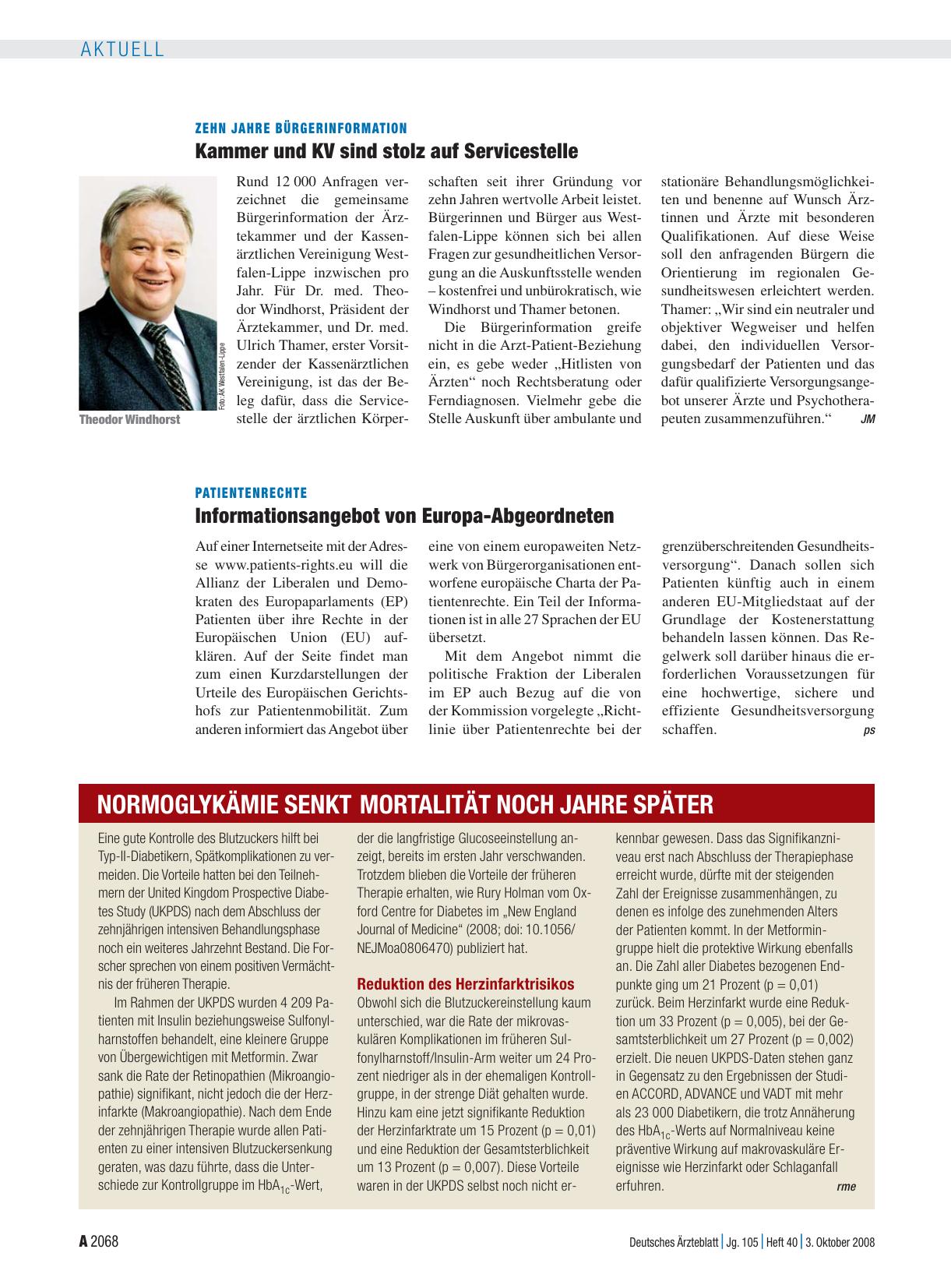 Vorschauseite 1: Normoglykämie senkt Mortalität noch Jahre später