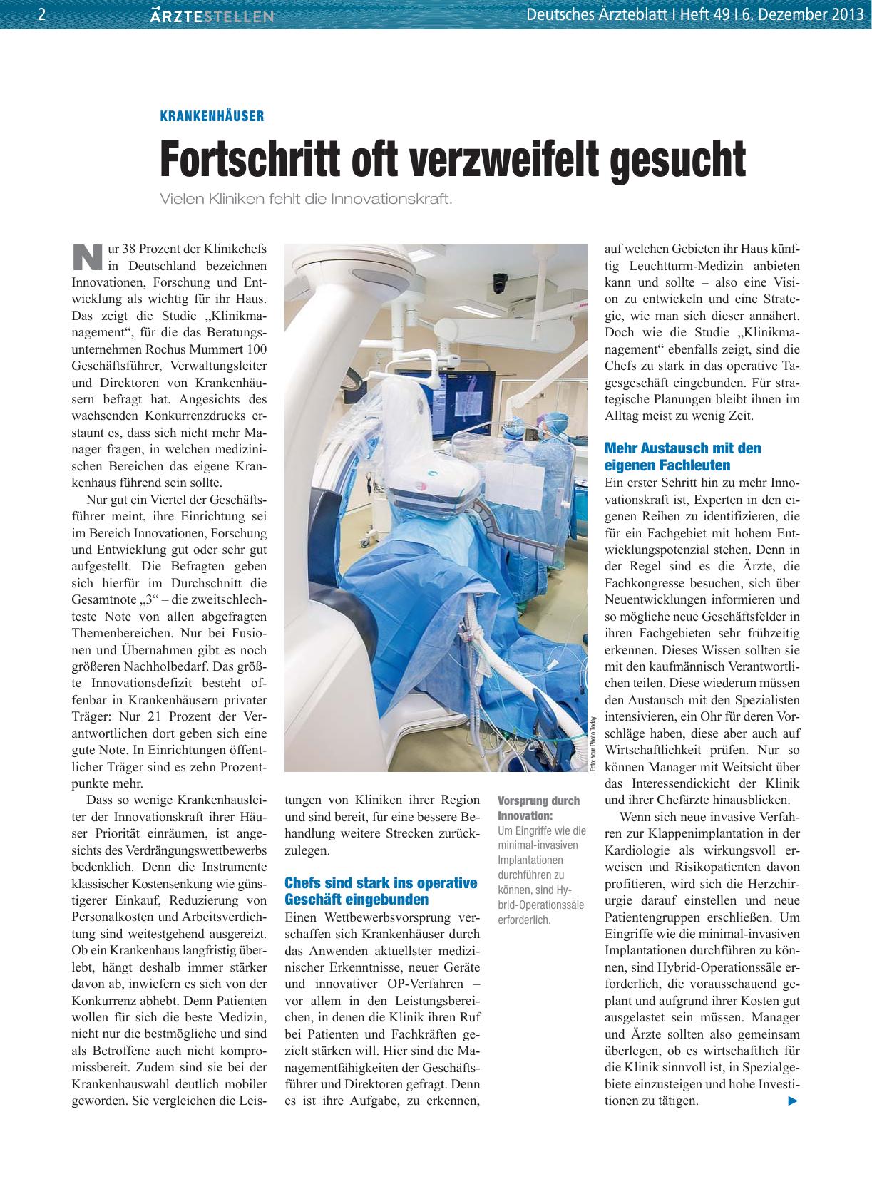 Vorschauseite 1: Krankenhäuser: Fortschritt oft verzweifelt gesucht