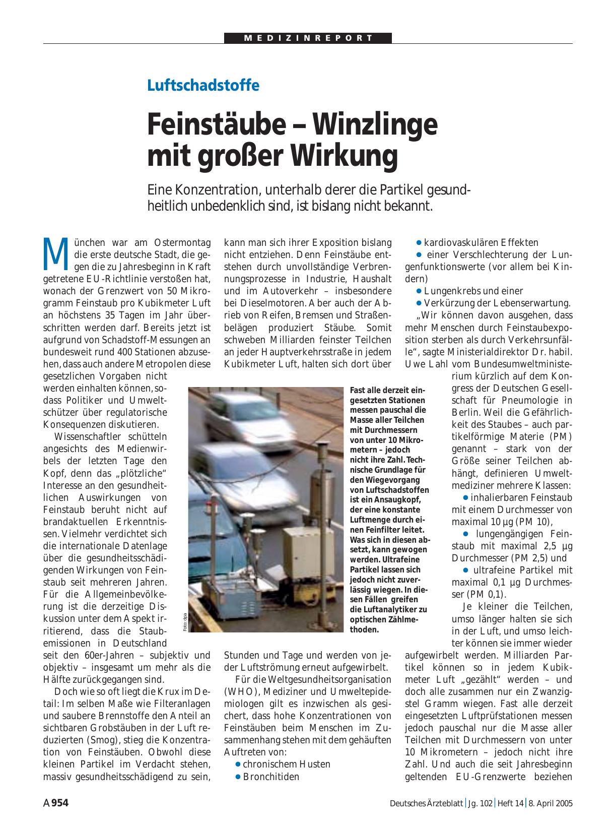 Vorschauseite 1: Luftschadstoffe: Feinstäube – Winzlinge mit großer Wirkung