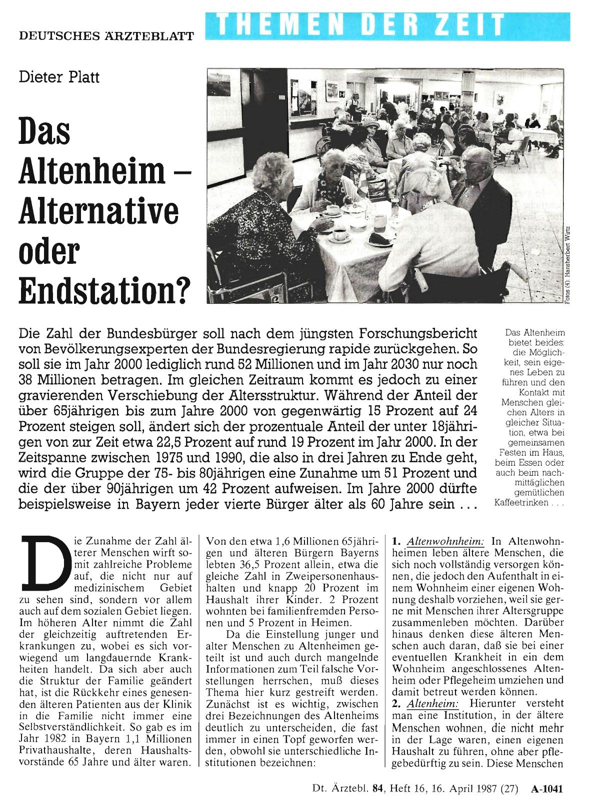 Vorschauseite 1: Das Altenheim - Alternative oder Endstation?