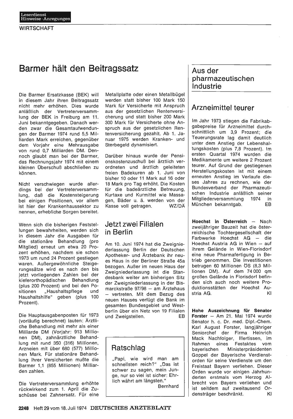 Vorschauseite 1: Barmer hält den Beitragssatz