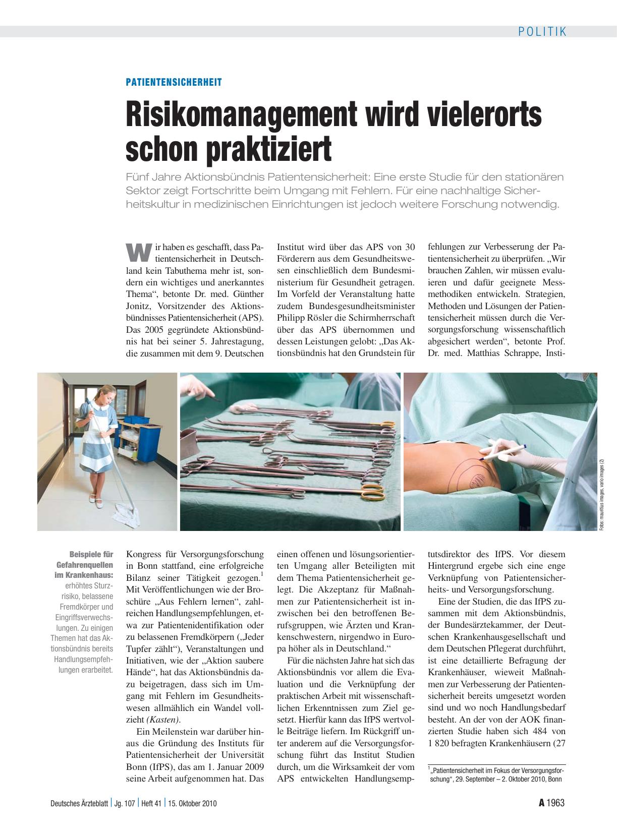 Vorschauseite 1: Patientensicherheit: Risikomanagement wird vielerorts schon praktiziert