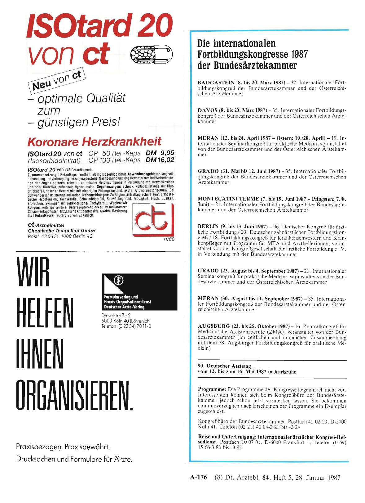 Vorschauseite 1: Die internationalen Fortbildungskongresse 1987 der Bundesärztekammer