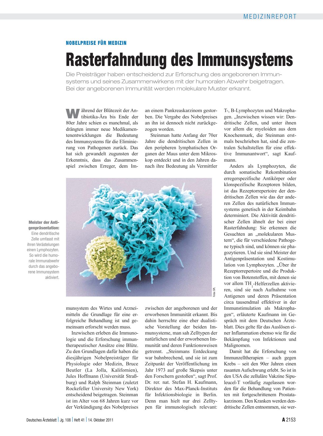 Vorschauseite 1: Nobelpreise für Medizin: Rasterfahndung des Immunsystems