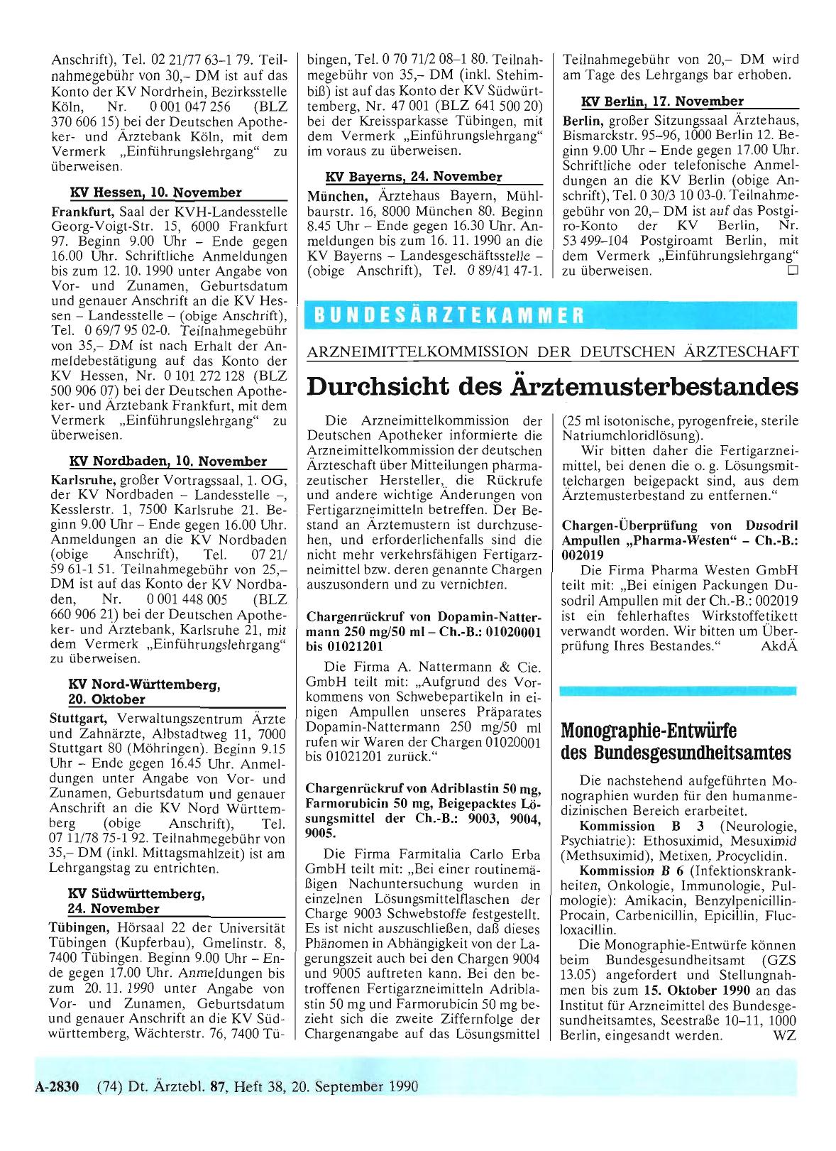 Vorschauseite 1: ARZNEIMITTELKOMMISSION DER DEUTSCHEN ÄRZTESCHAFT: Durchsicht des Ärztemusterbestandes