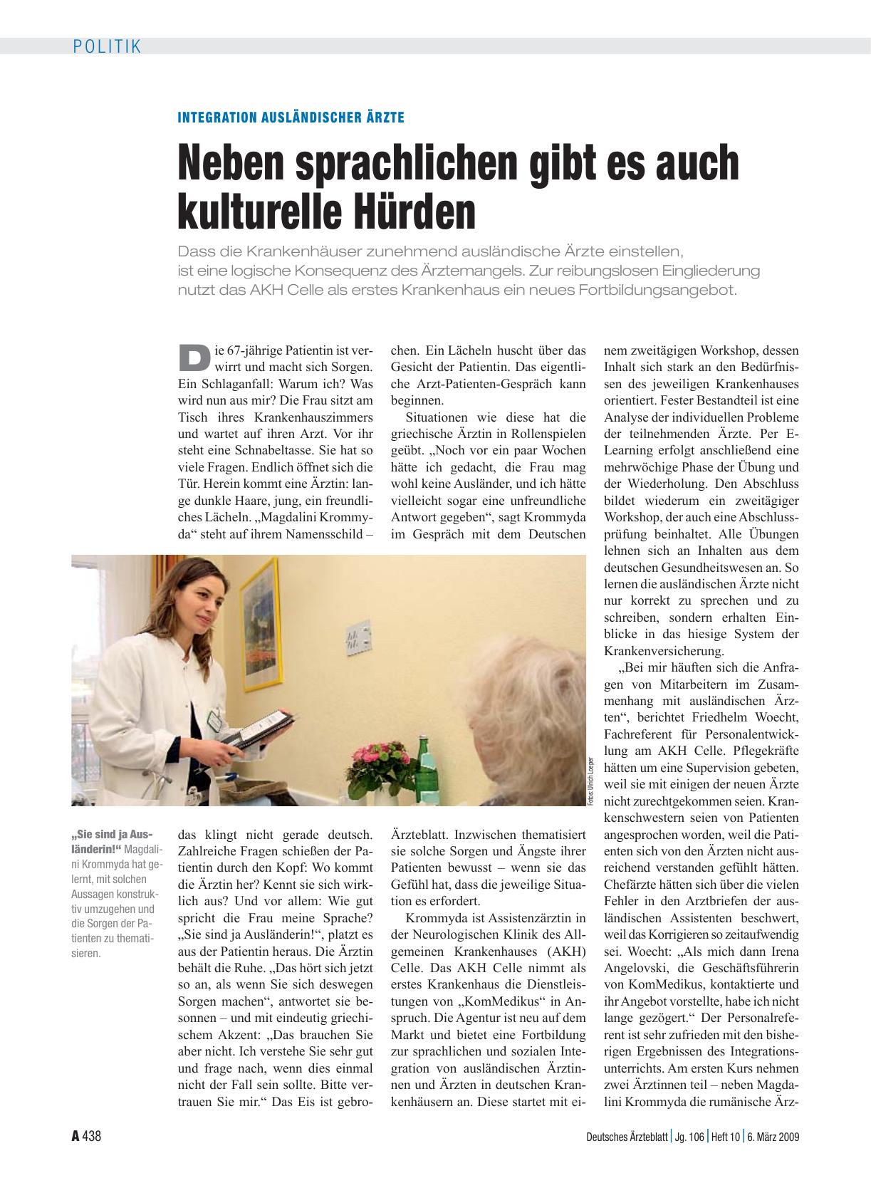 Vorschauseite 1: Integration Ausländischer Ärzte: Neben sprachlichen gibt es auch kulturelle Hürden
