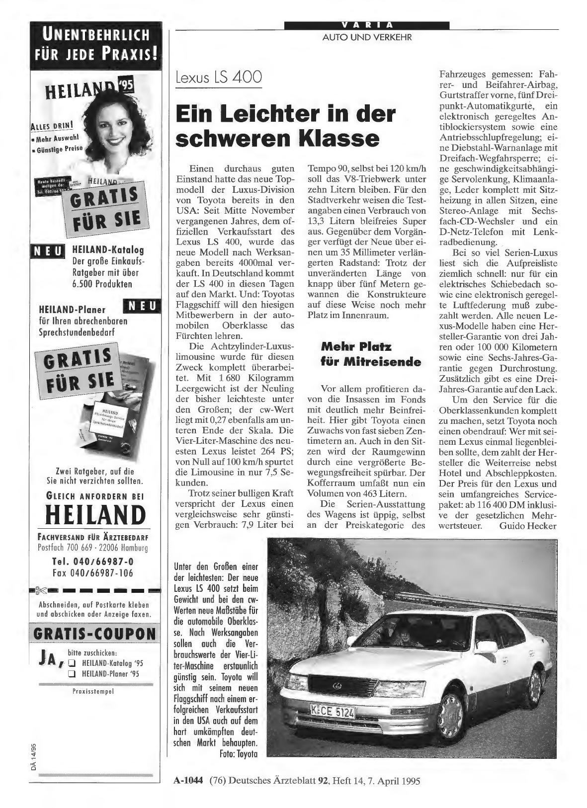 Vorschauseite 1: Lexus LS 400: Ein Leichter in der schweren Klasse