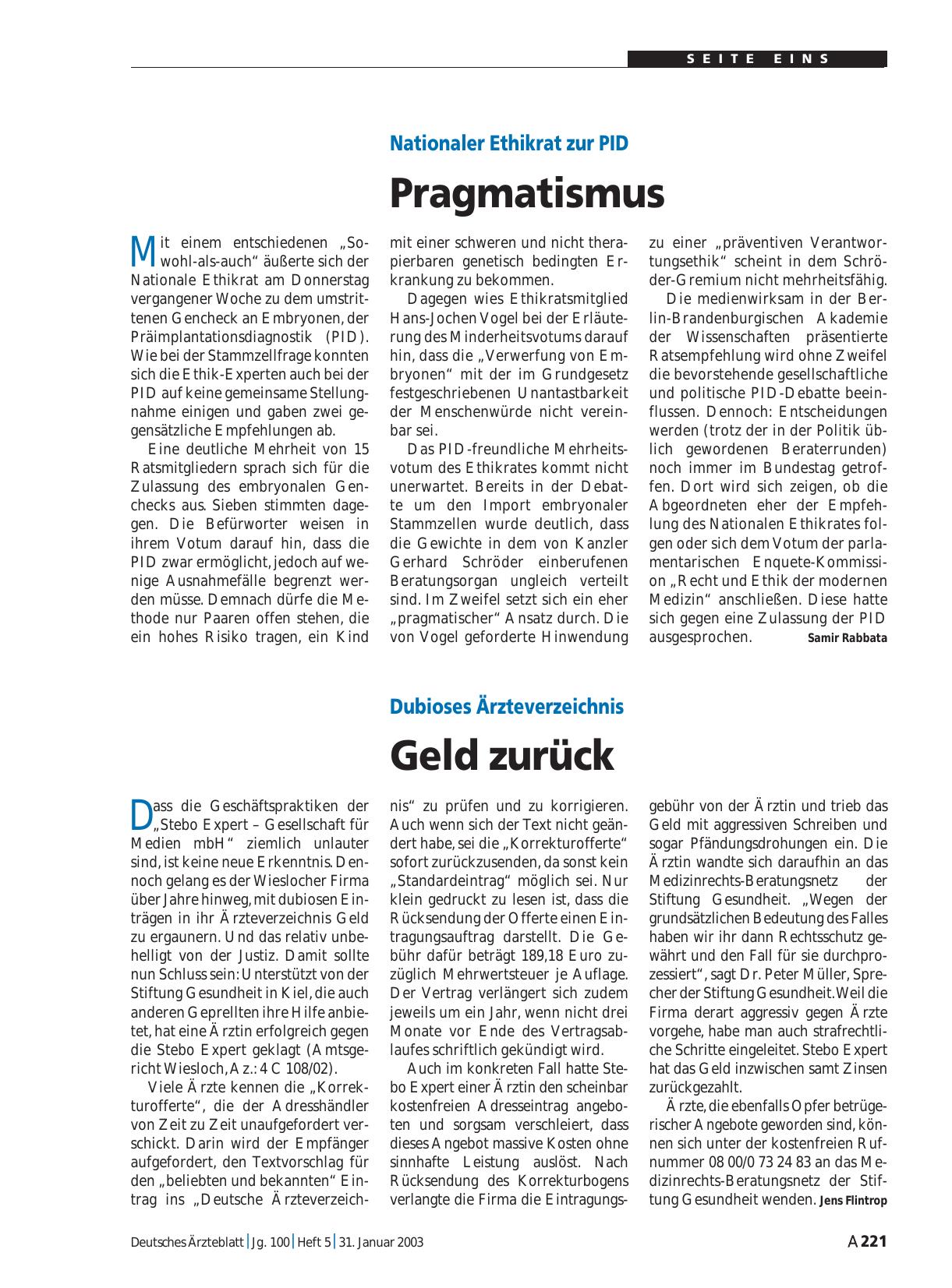 Vorschauseite 1: Dubioses Ärzteverzeichnis: Geld zurück