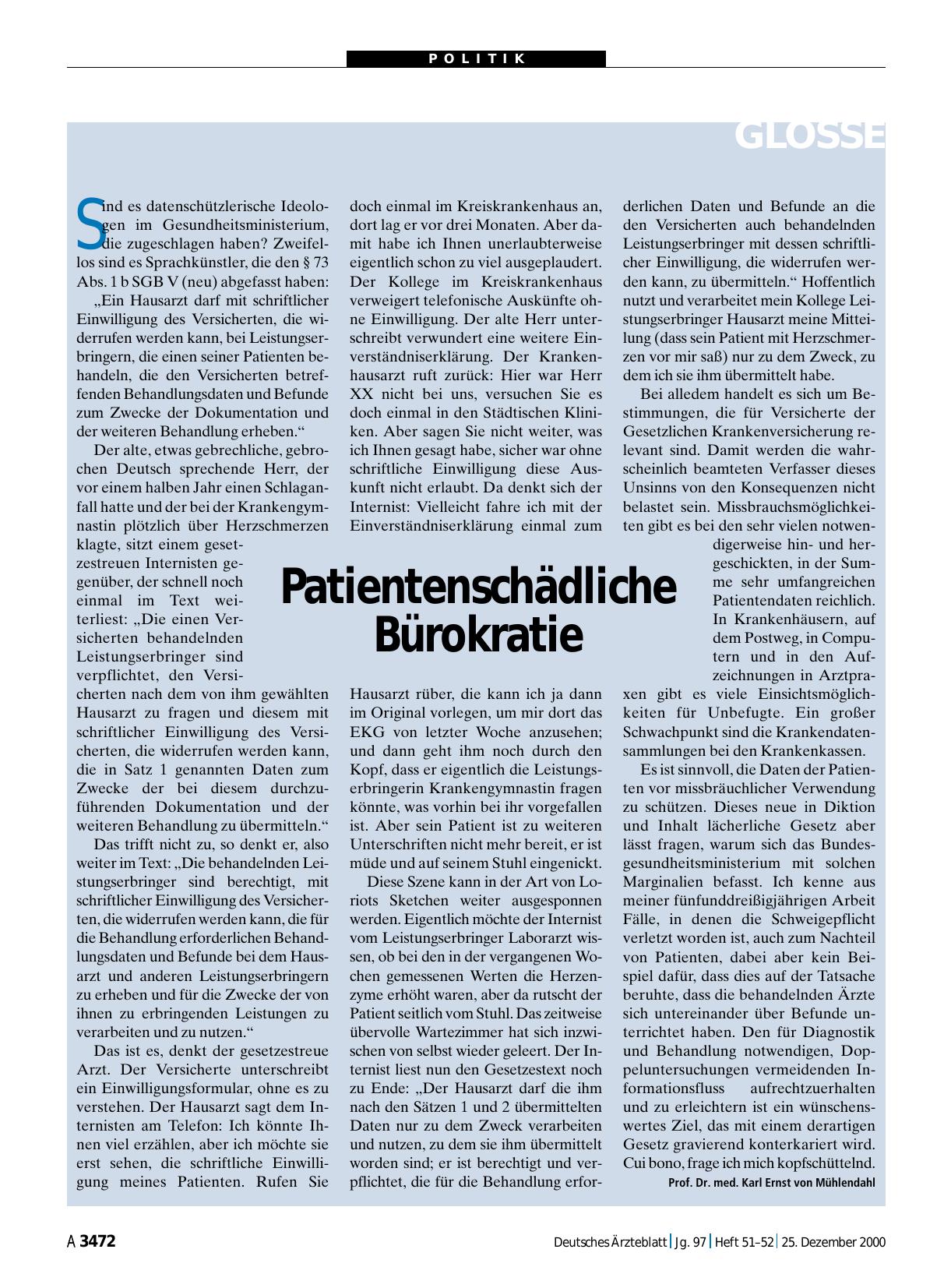 Vorschauseite 1: Patientenschädliche Bürokratie