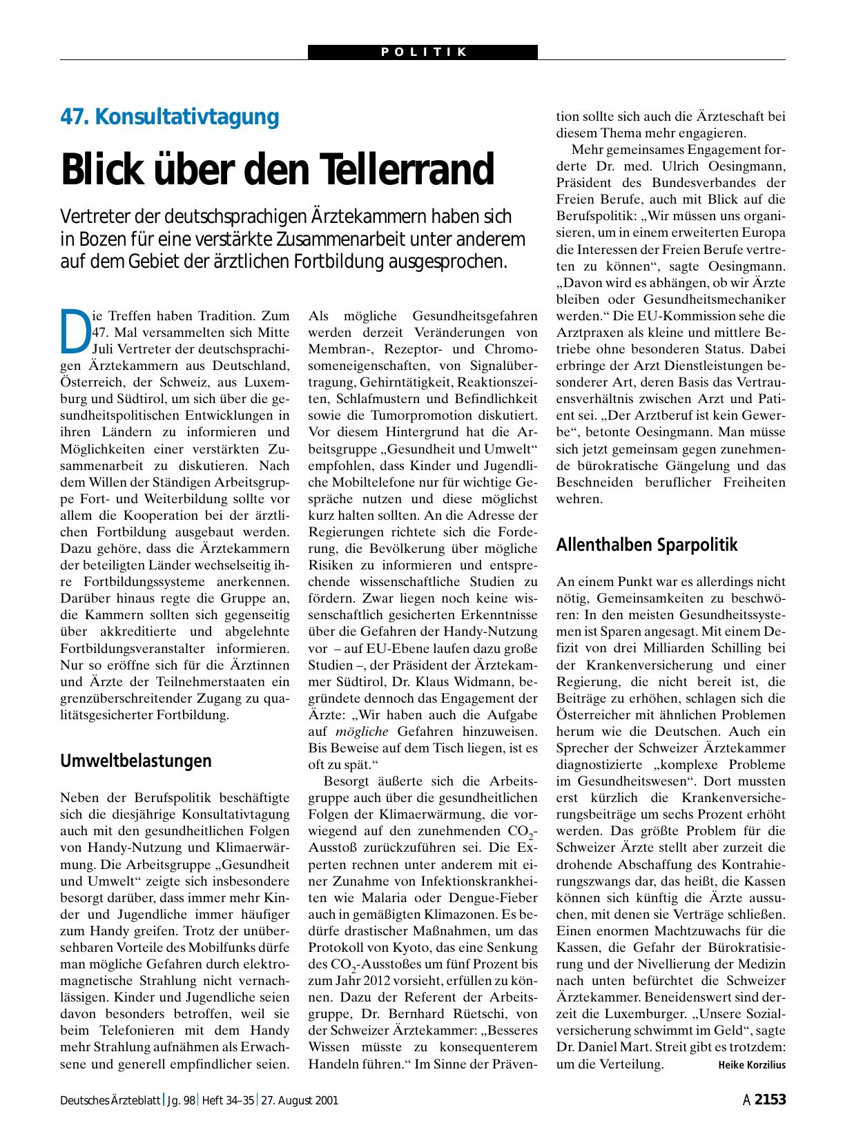Vorschauseite 1: 47. Konsultativtagung: Blick über den Tellerrand