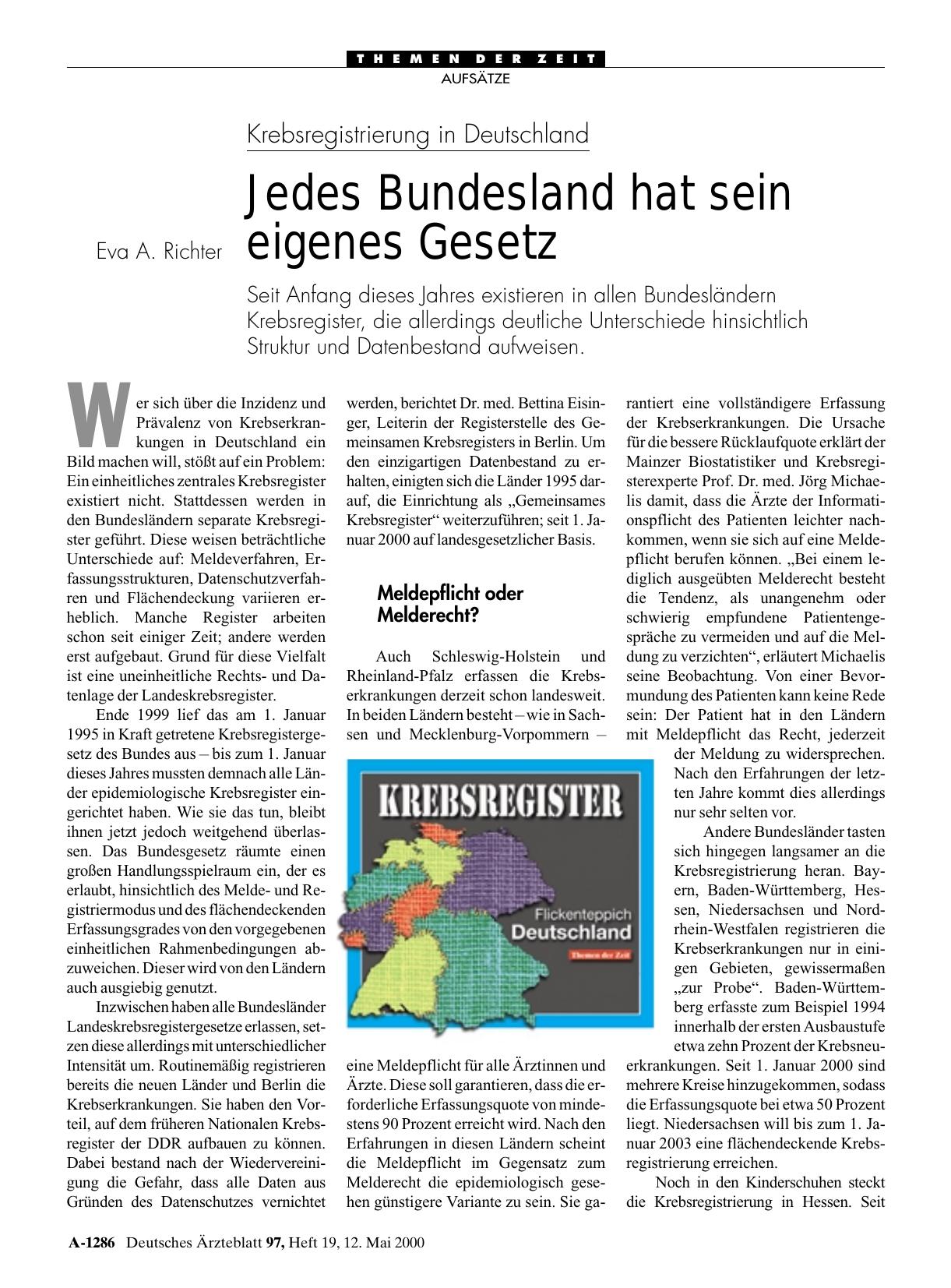 Vorschauseite 1: Krebsregistrierung in Deutschland: Jedes Bundesland hat sein eigenes Gesetz