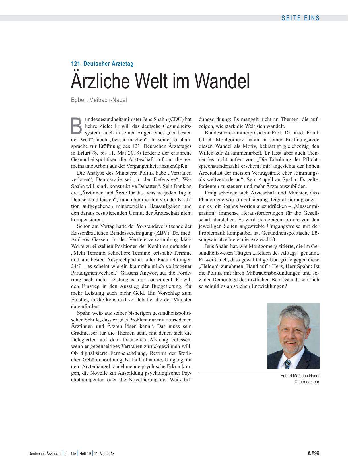 Vorschauseite 1: 121. Deutscher Ärztetag: Ärzliche Welt im Wandel