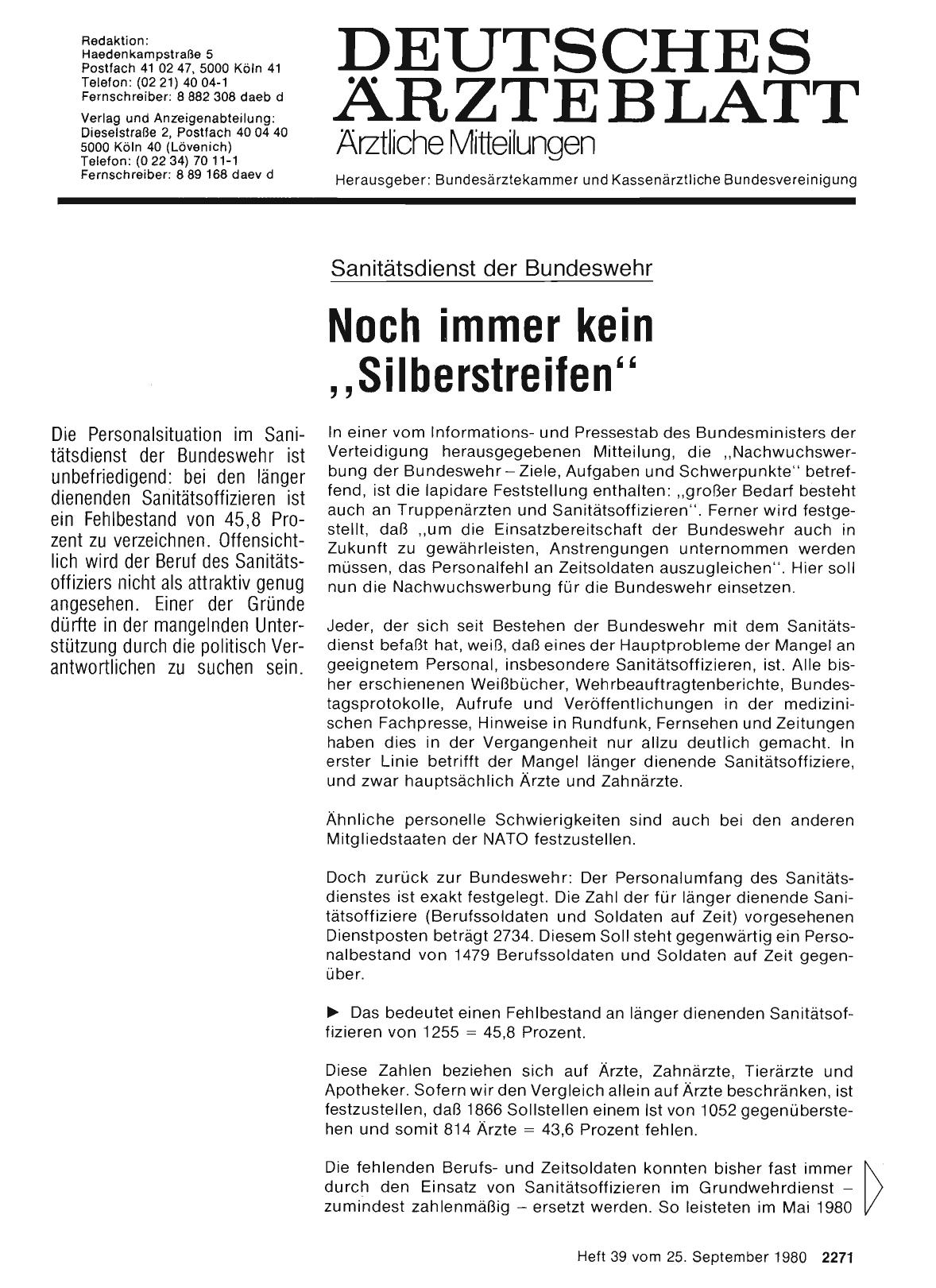 Vorschauseite 1: Sanitätsdienst der Bundeswehr: Noch immer kein, ,Silberstreifen''