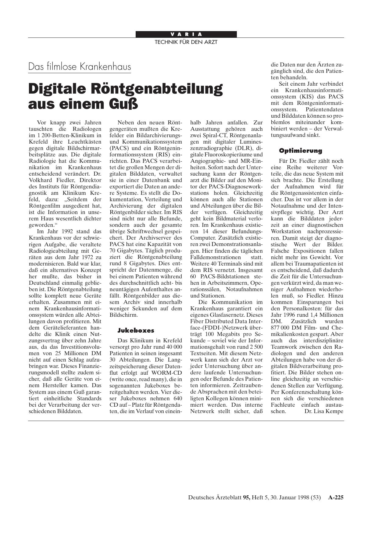 Vorschauseite 1: Das filmlose Krankenhaus: Digitale Röntgenabteilung aus einem Guß