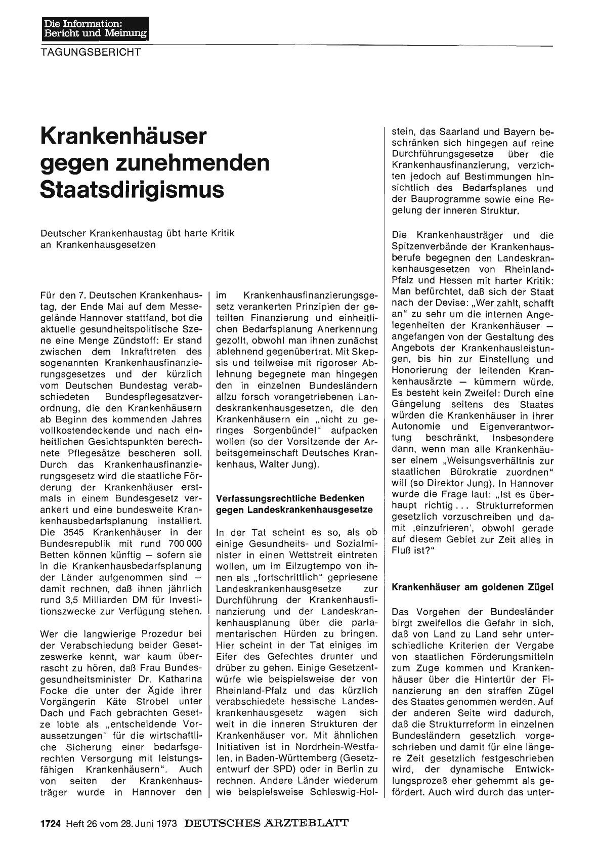 Vorschauseite 1: Krankenhäuser gegen zunehmenden Staatsdirigismus: Deutscher Krankenhaustag übt harte Kritik an Krankenhausgesetzen