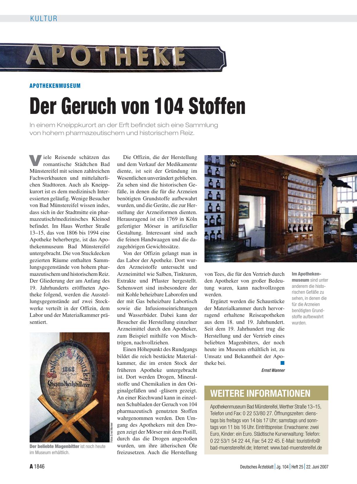 Vorschauseite 1: Apothekenmuseum: Der Geruch von 104 Stoffen