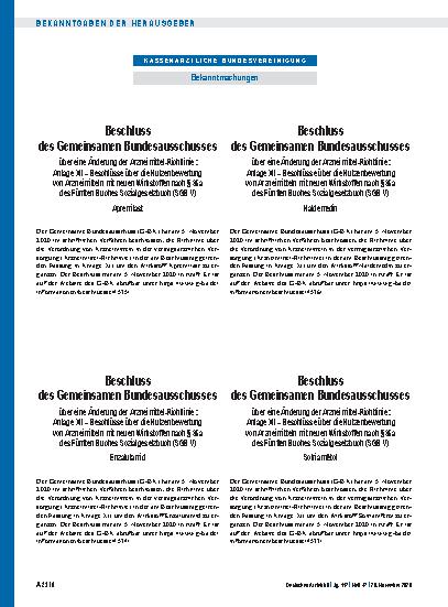 Vorschauseite 1: Beschluss des Gemeinsamen Bundesausschusses über eine Änderung der Arzneimittel-Richtlinie: Anlage XII – Apremilast
