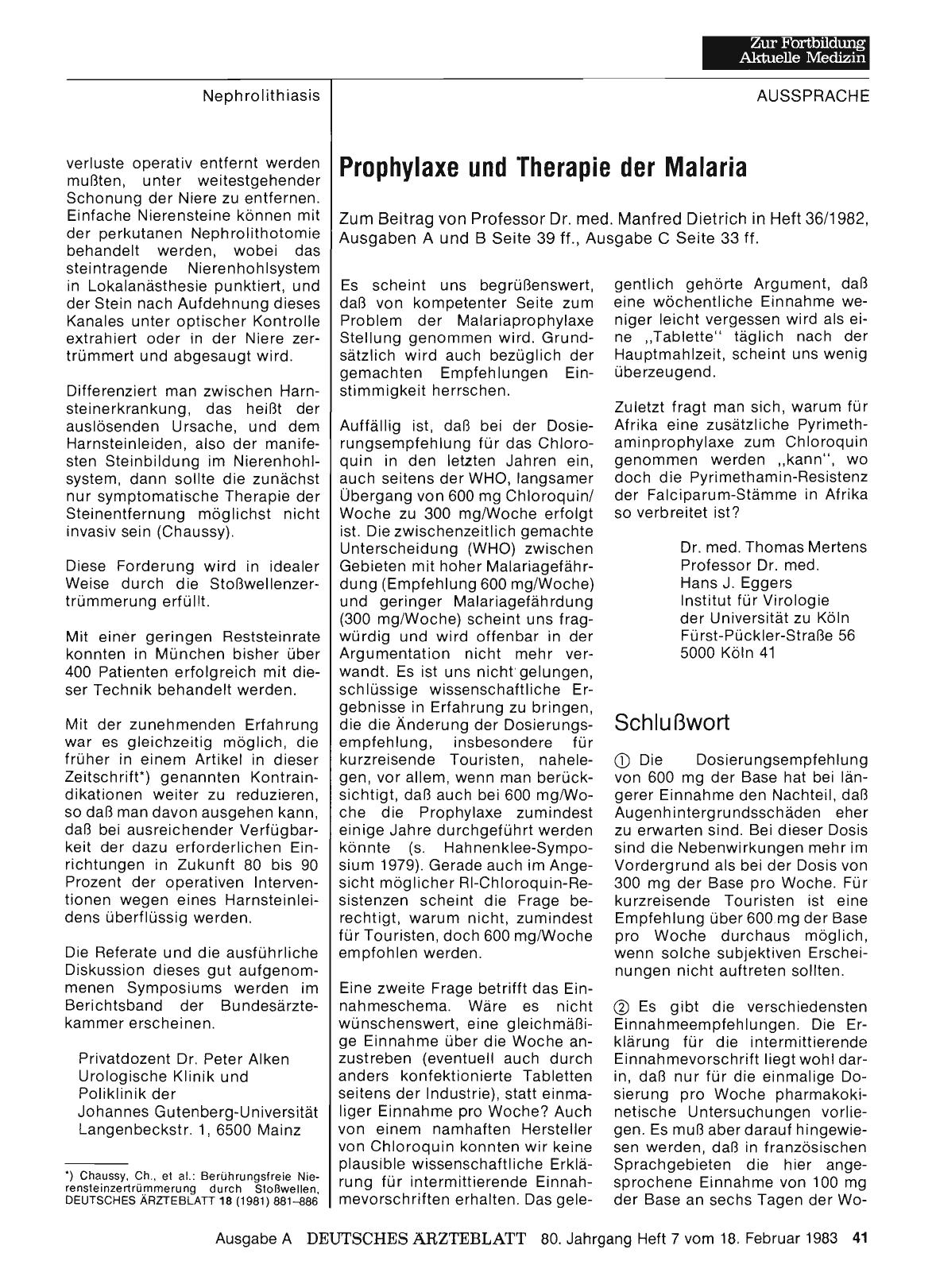 Vorschauseite 1: Malaria: Prophylaxe und Therapie der Malaria