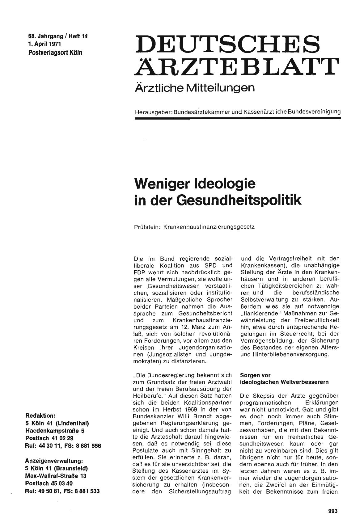 Vorschauseite 1: Weniger Ideologie in der Gesundheitspolitik