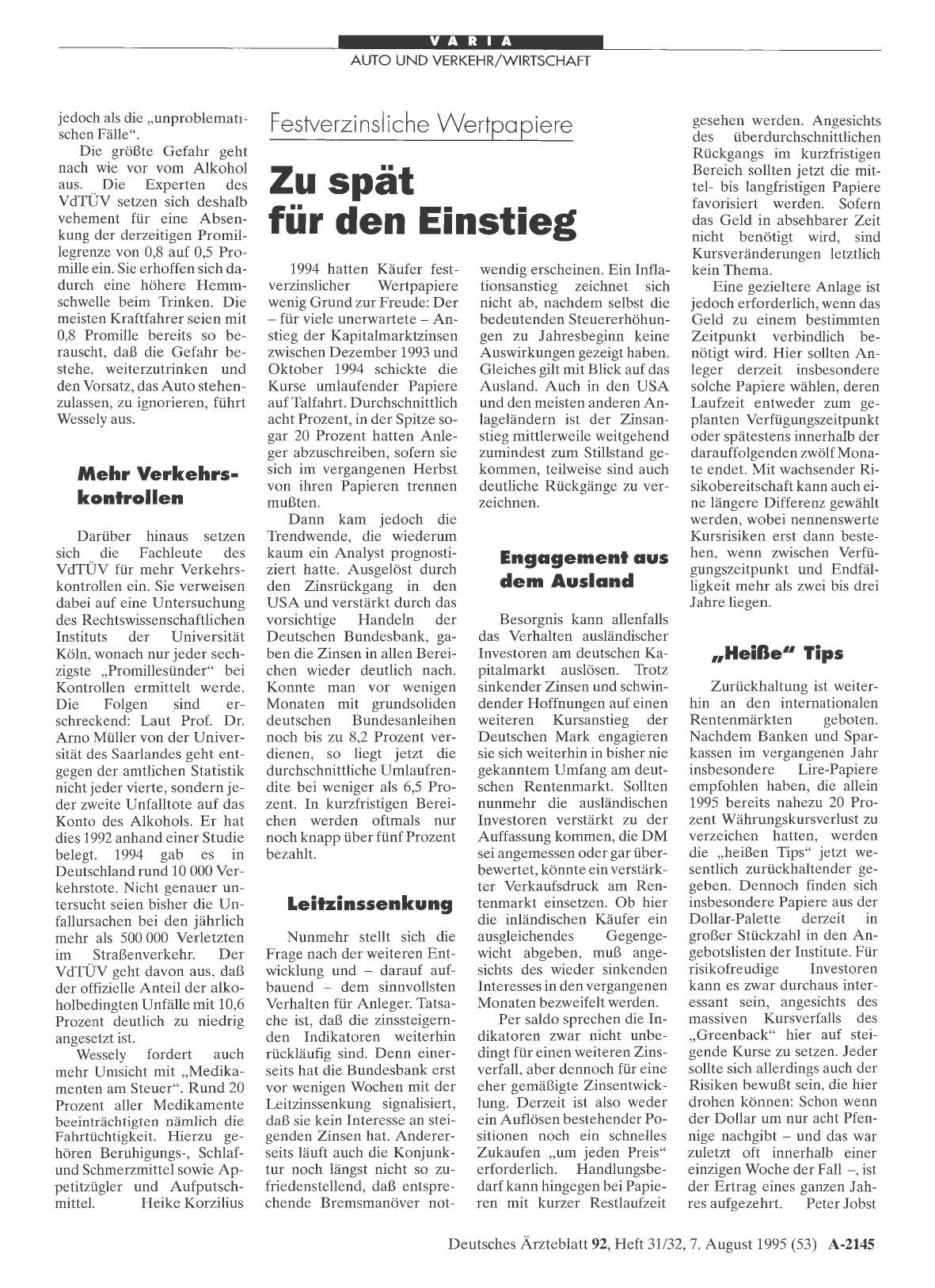 Vorschauseite 1: Festverzinsliche Wertpapiere: Zu spät für den Einstieg