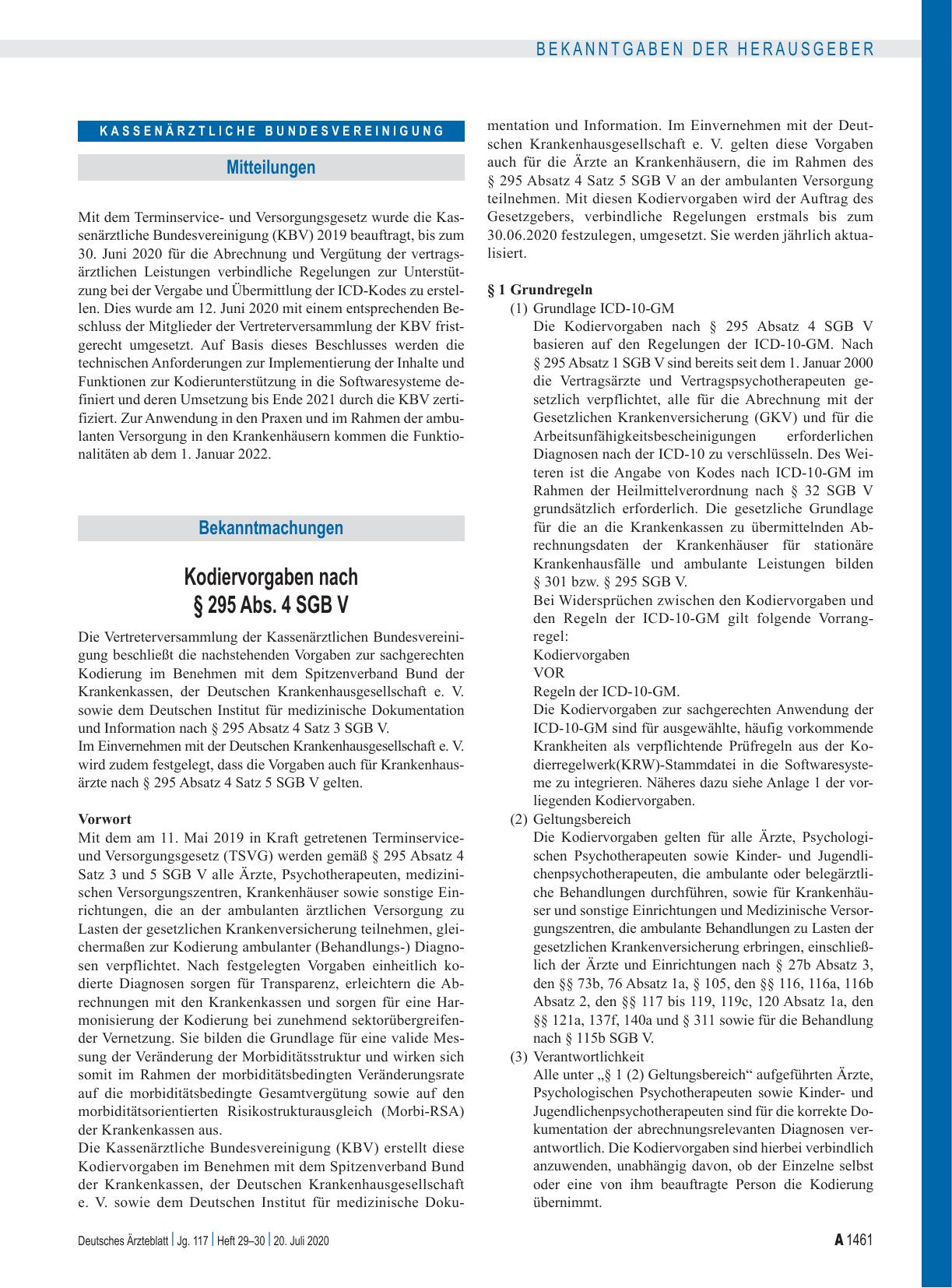 Vorschauseite 1: Kodiervorgaben nach § 295 Abs. 4 SGB V