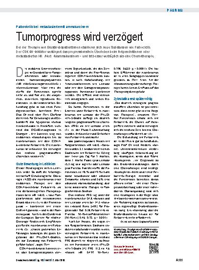 Vorschauseite 1: Palbociclib bei metastasiertem Mammakarzinom: Tumorprogress wird verzögert