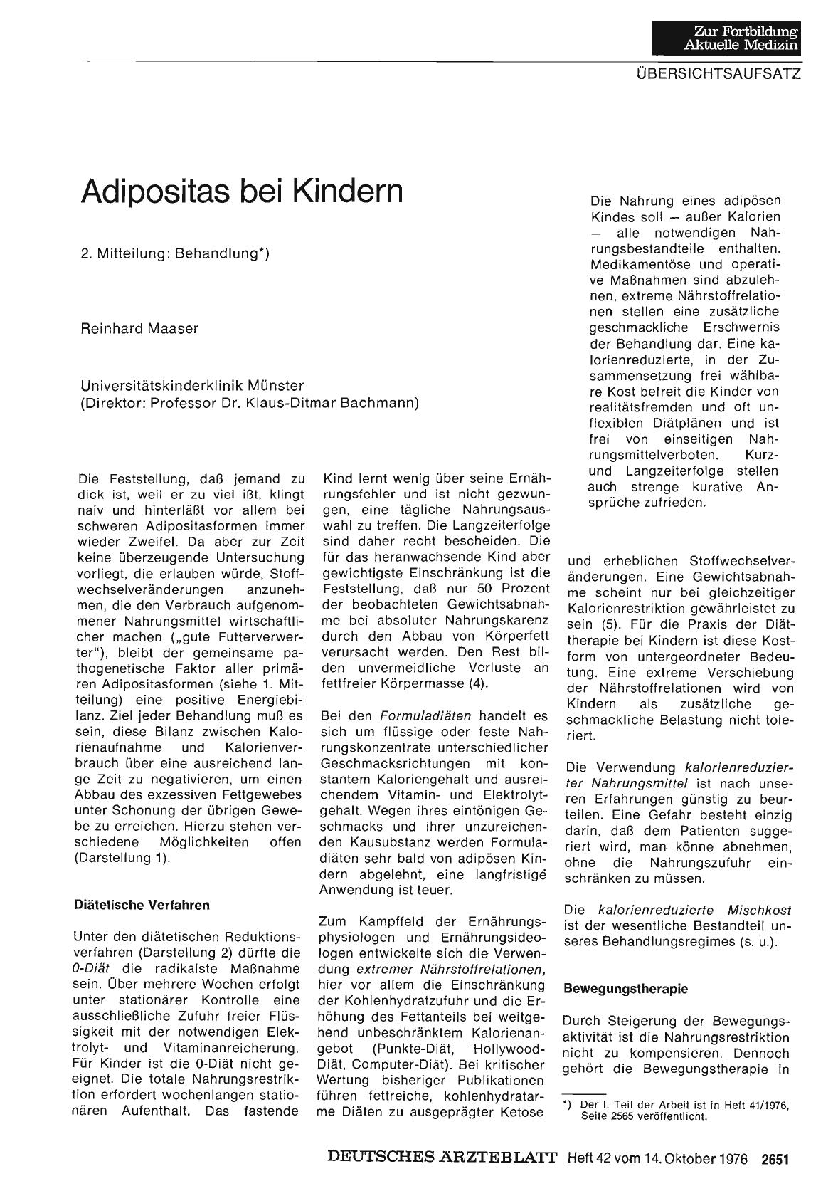 Vorschauseite 1: Adipositas bei Kindern: 2. Mitteilung: Behandlung