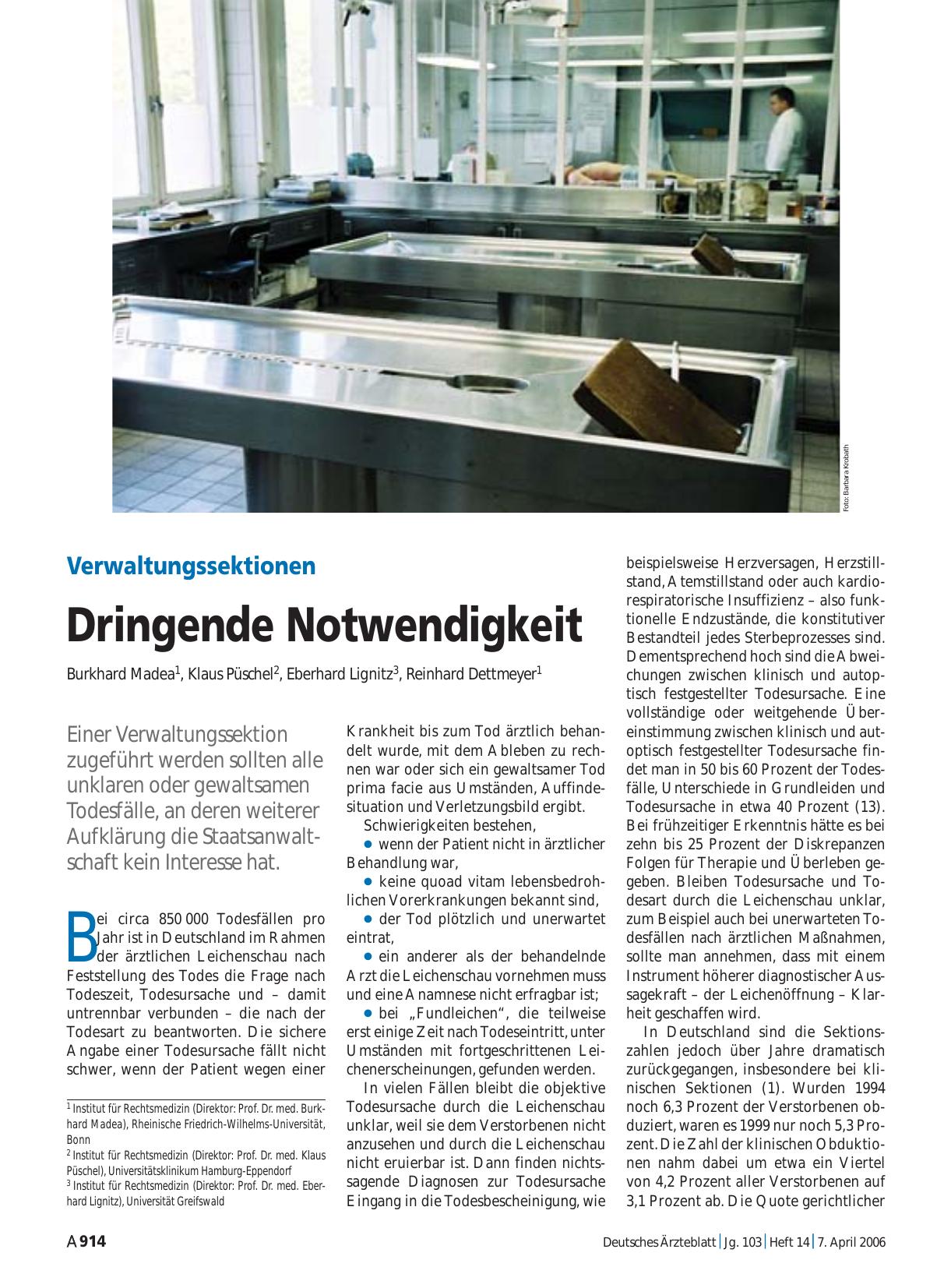 Vorschauseite 1: Verwaltungssektionen: Dringende Notwendigkeit