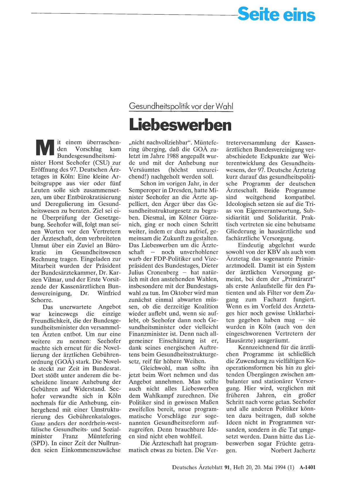 Vorschauseite 1: Gesundheitspolitik vor der Wahl: Liebeswerben