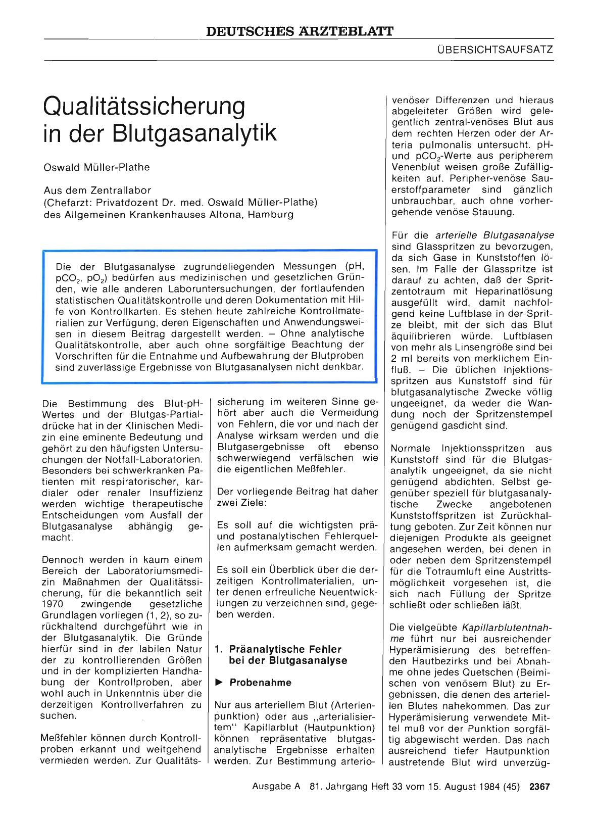 Vorschauseite 1: Qualitätssicherung in der Blutgasanalytik